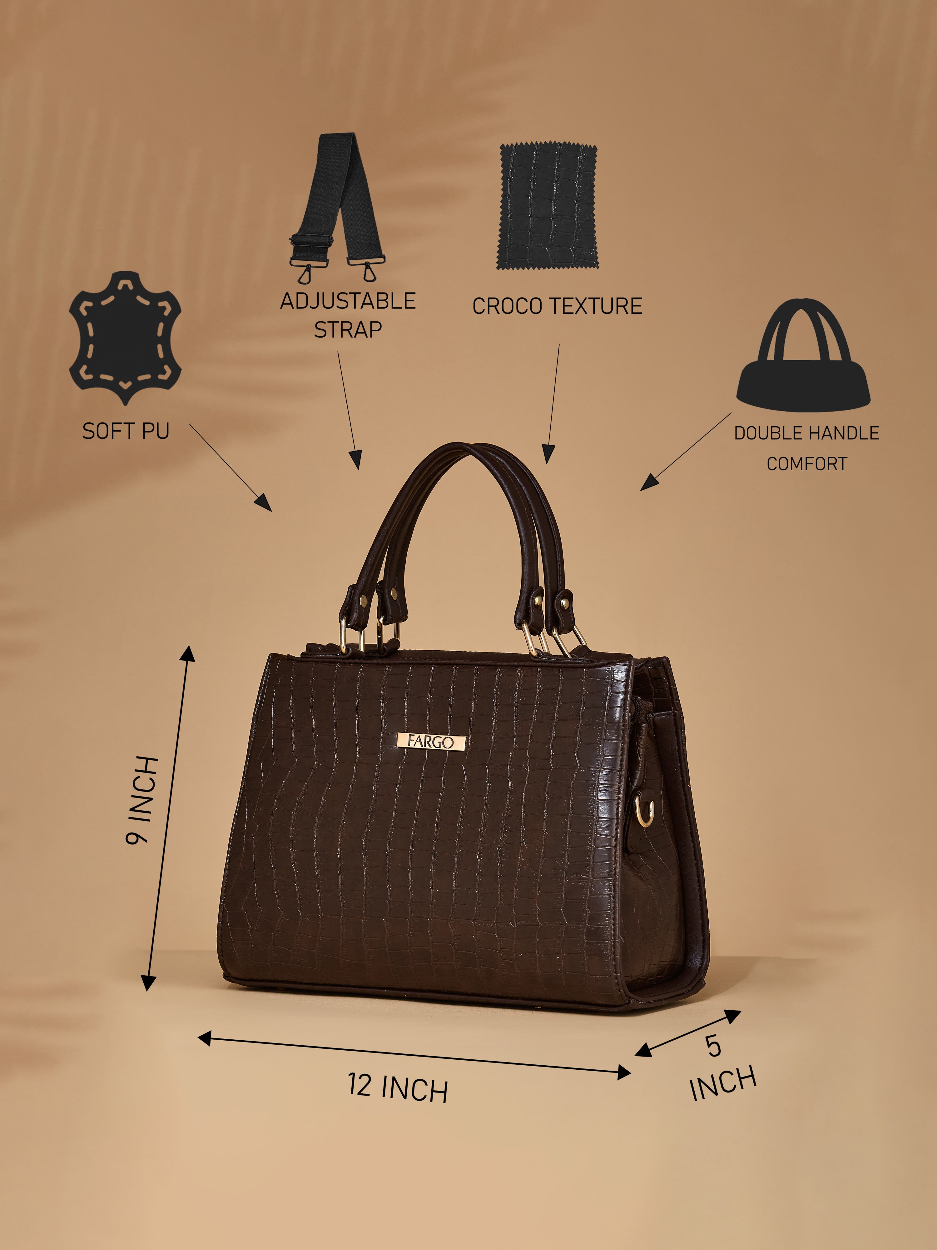 Croco Vegan Leather Brown Women's Handbag