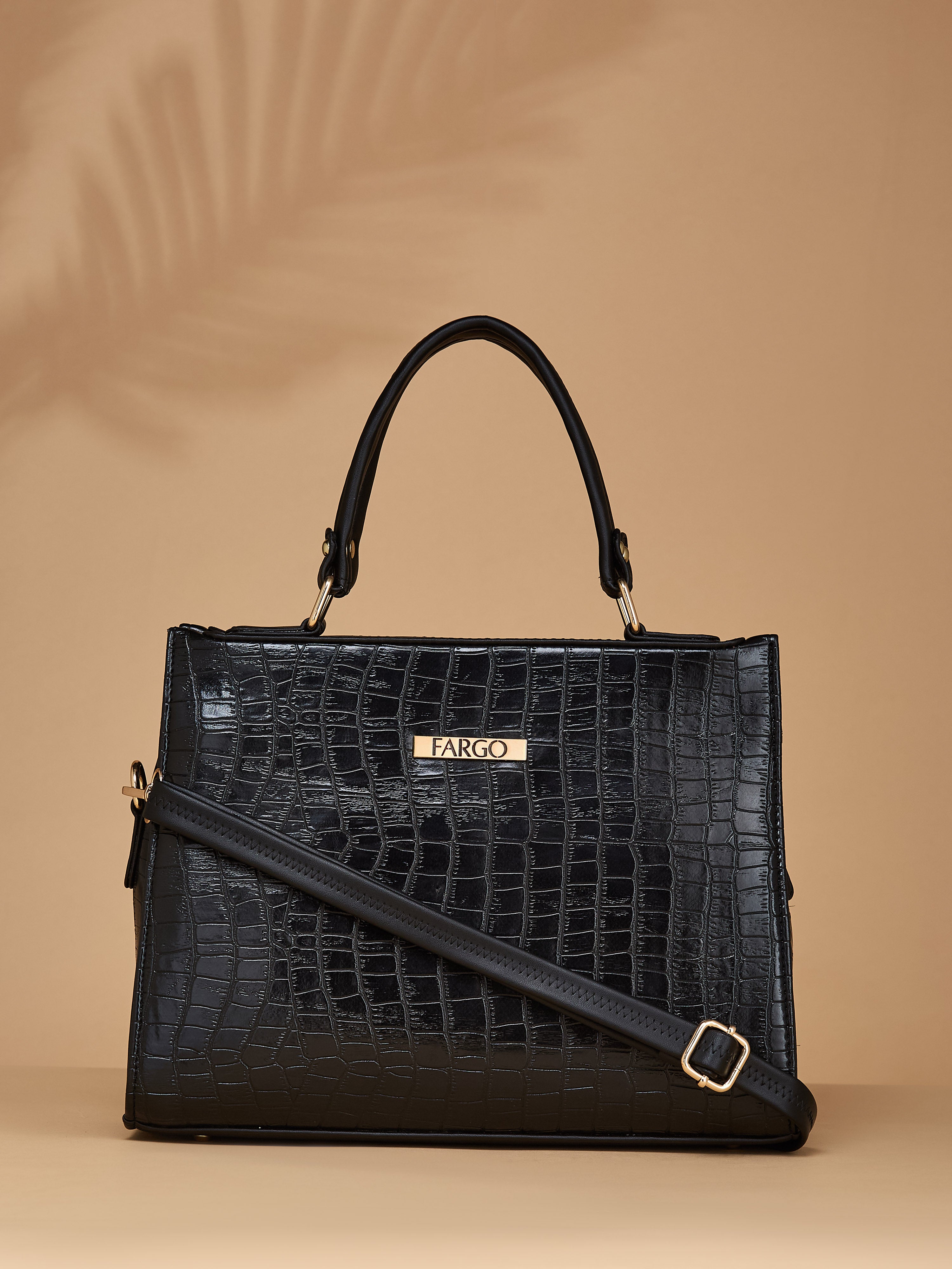 Croco Vegan Leather Black Women's Handbag