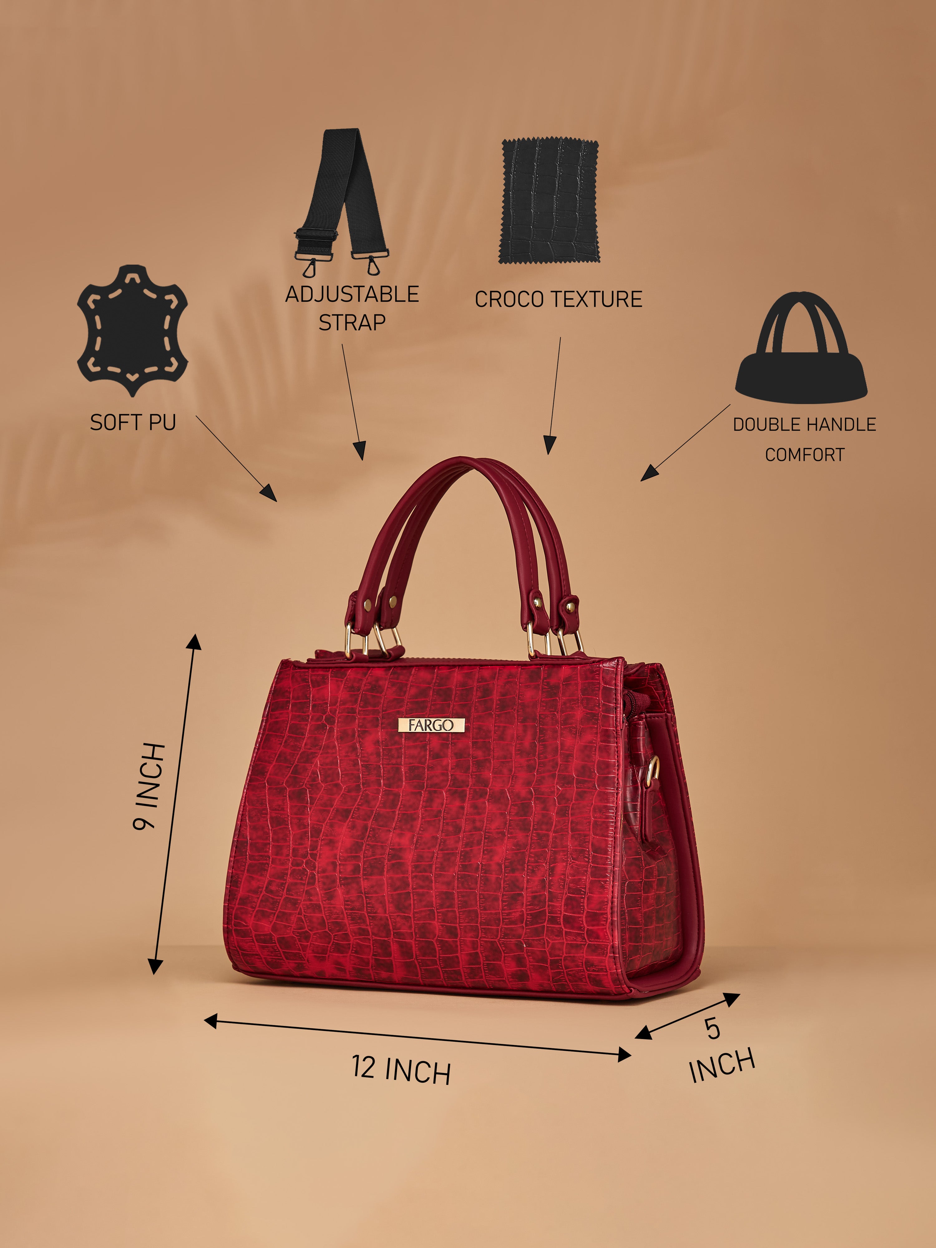 Croco Vegan Leather Maroon Women's Handbag