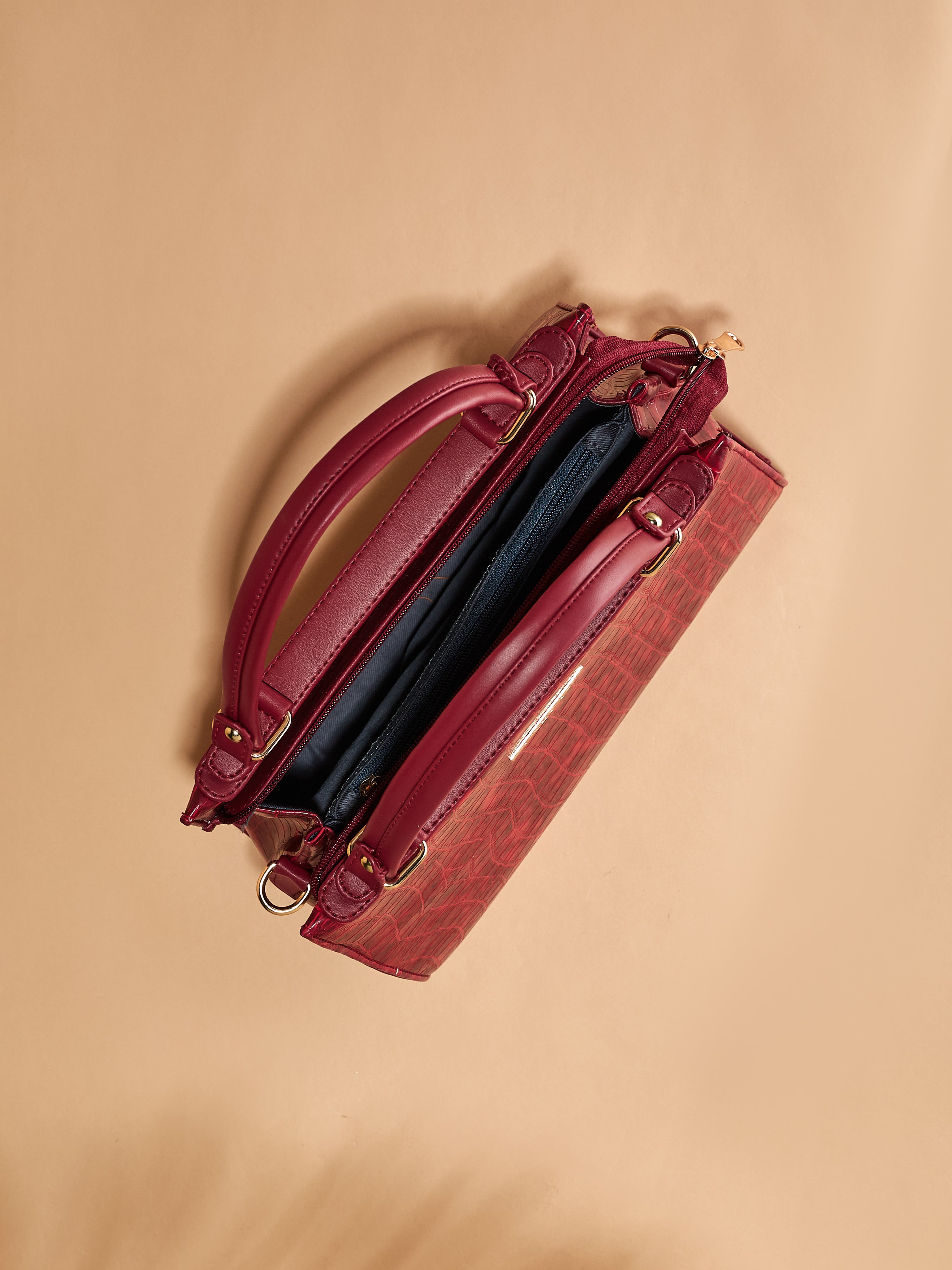 Croco Vegan Leather Maroon Women's Handbag