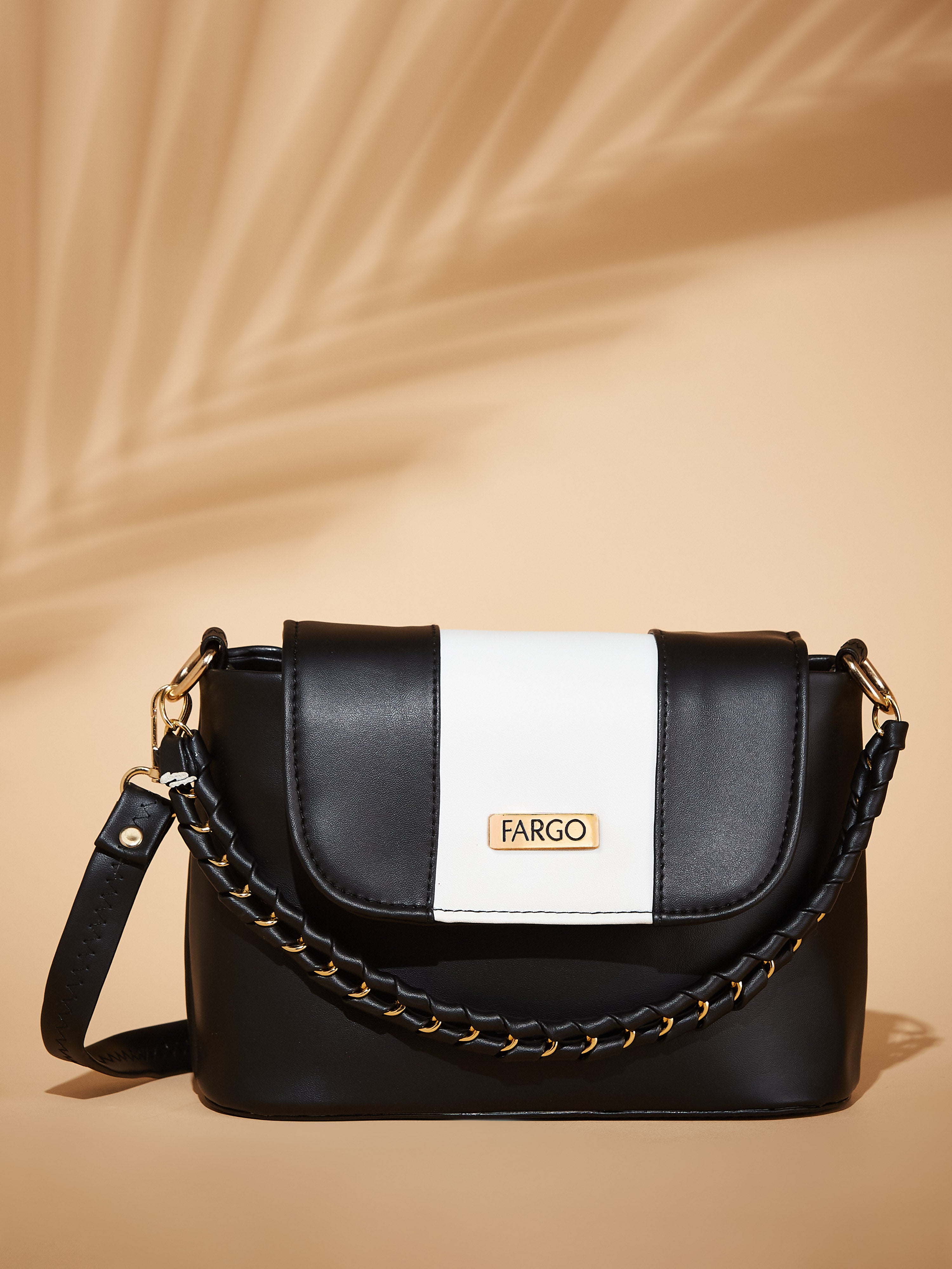 Vegan Leather Women's White Strip Black Shoulder Bag