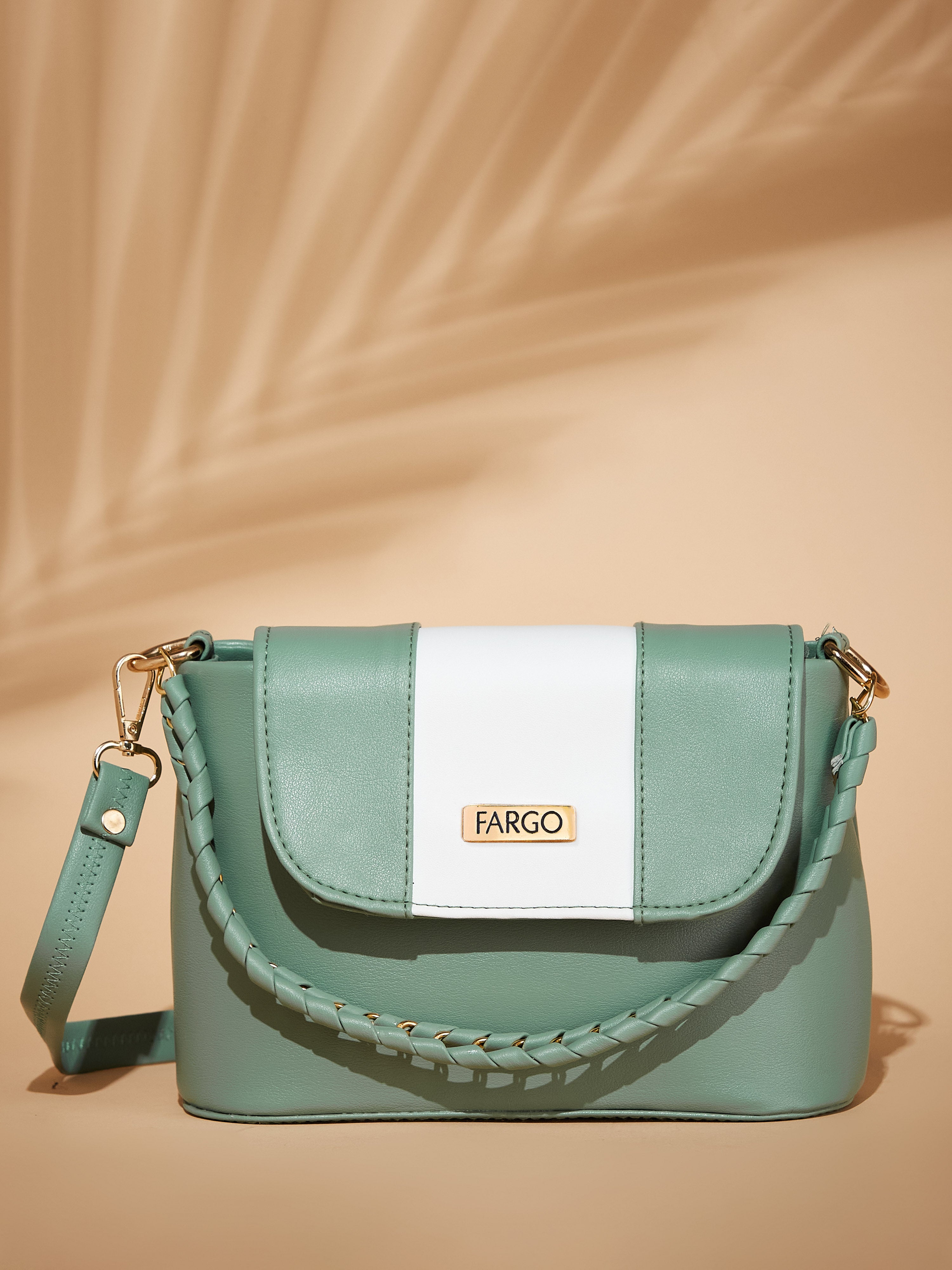 Vegan Leather Women's White Strip Green Shoulder Bag