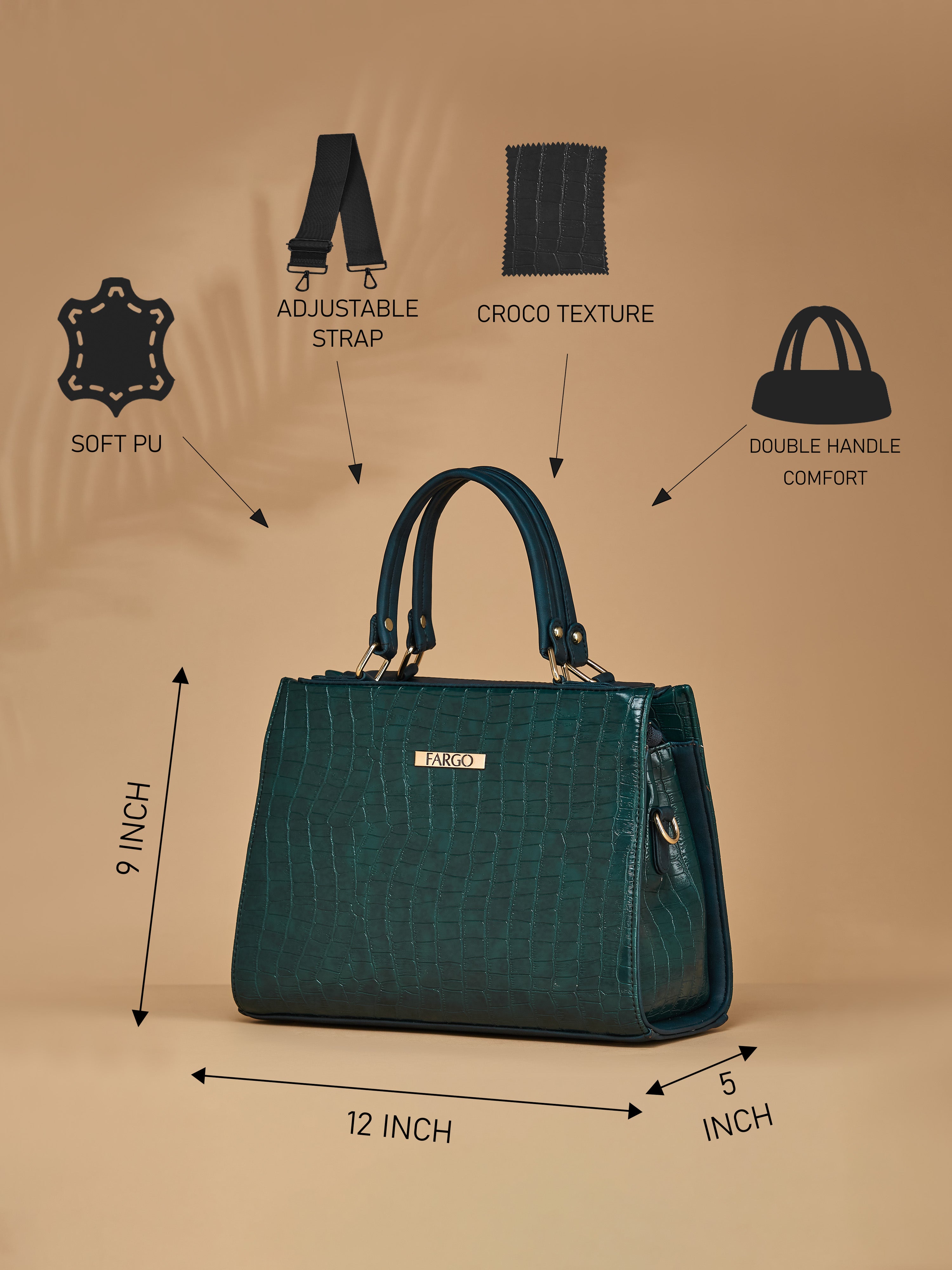 Croco Vegan Leather Green Wome's Handbag