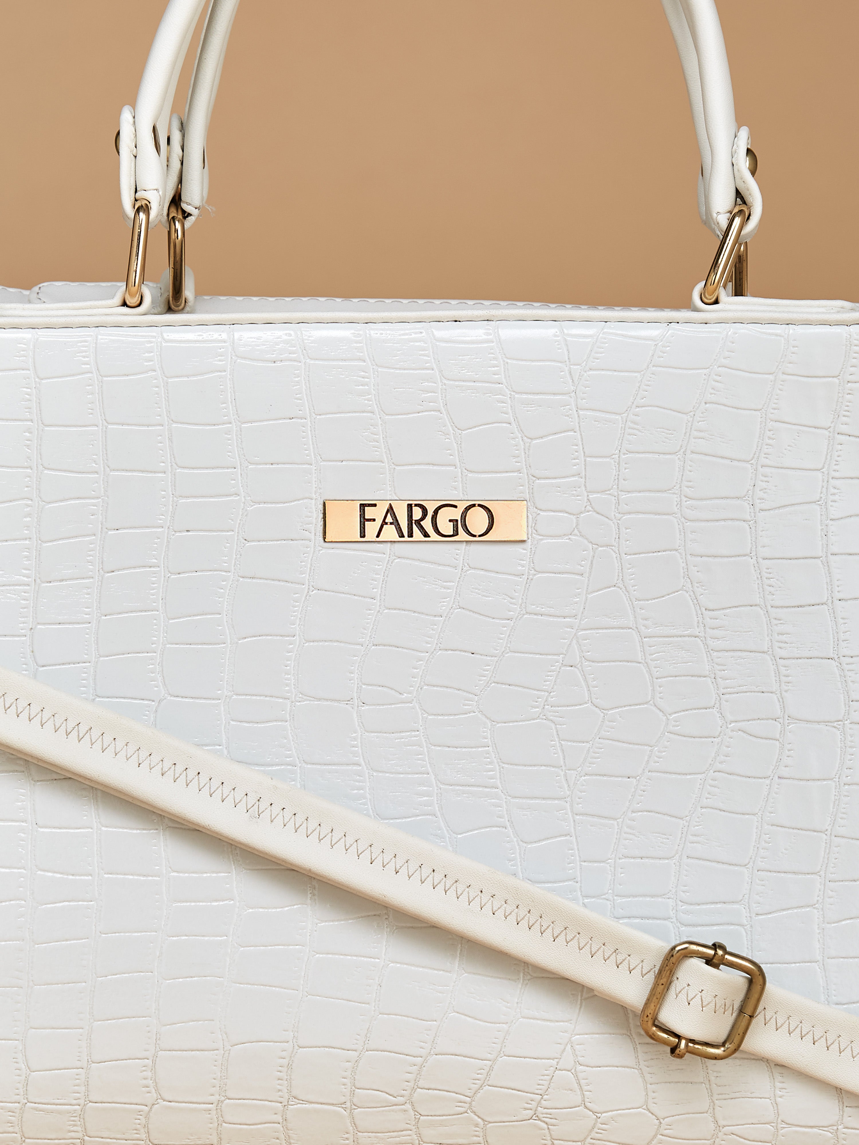 Croco Vegan Leather White Women's Handbag