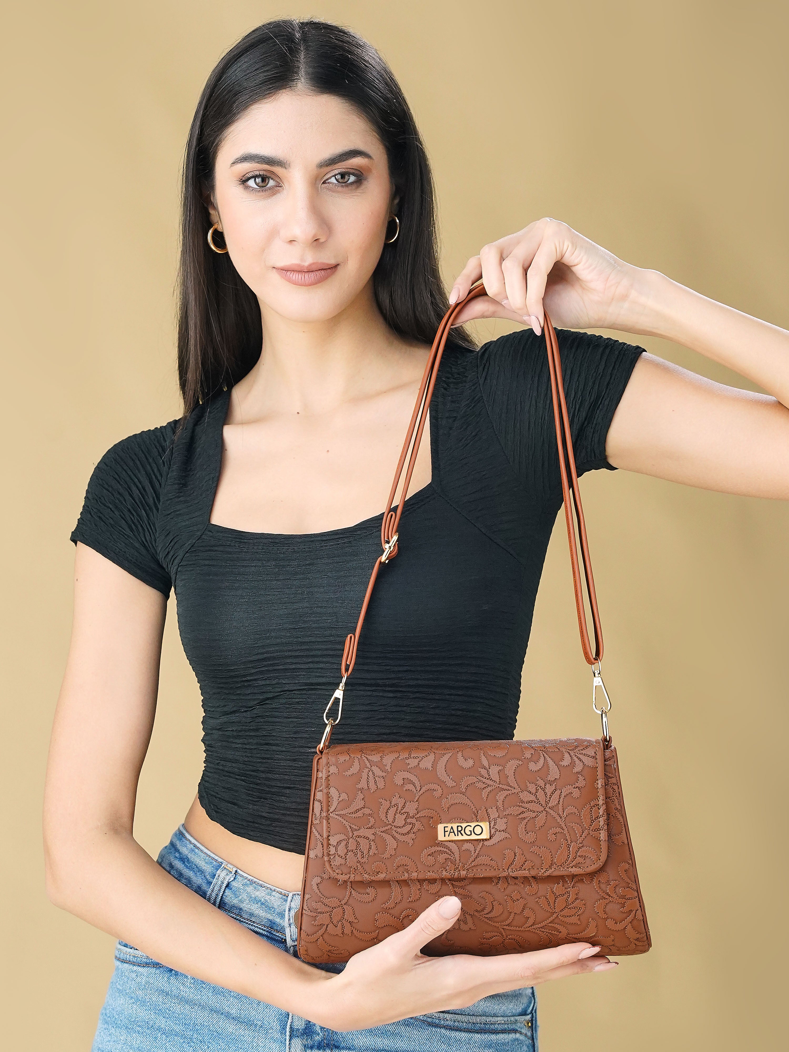 Vegan Leather Tan Women's Bucket Sling Bag