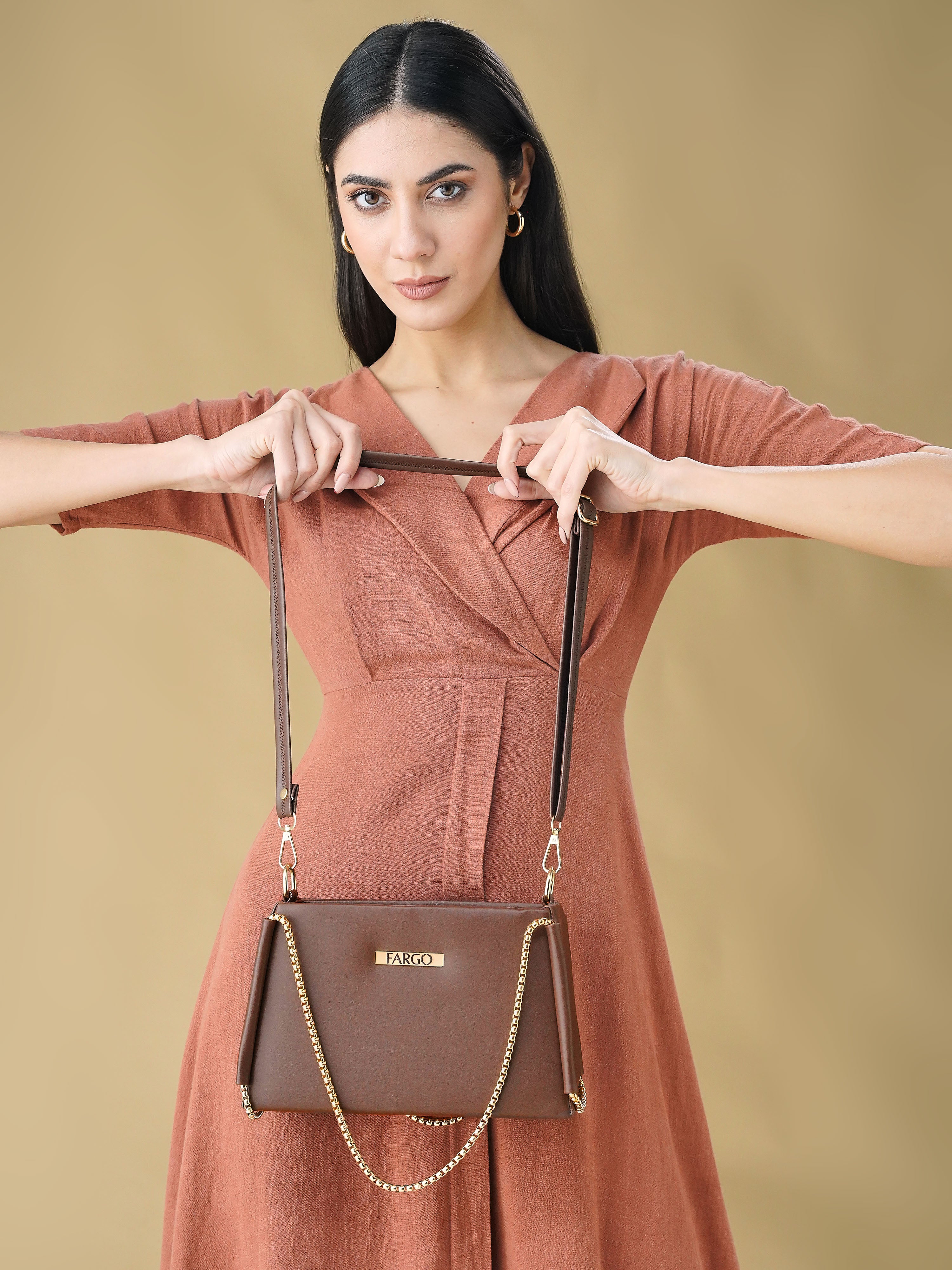 Vegan Leather Brown Women's Bucket Sling Bag