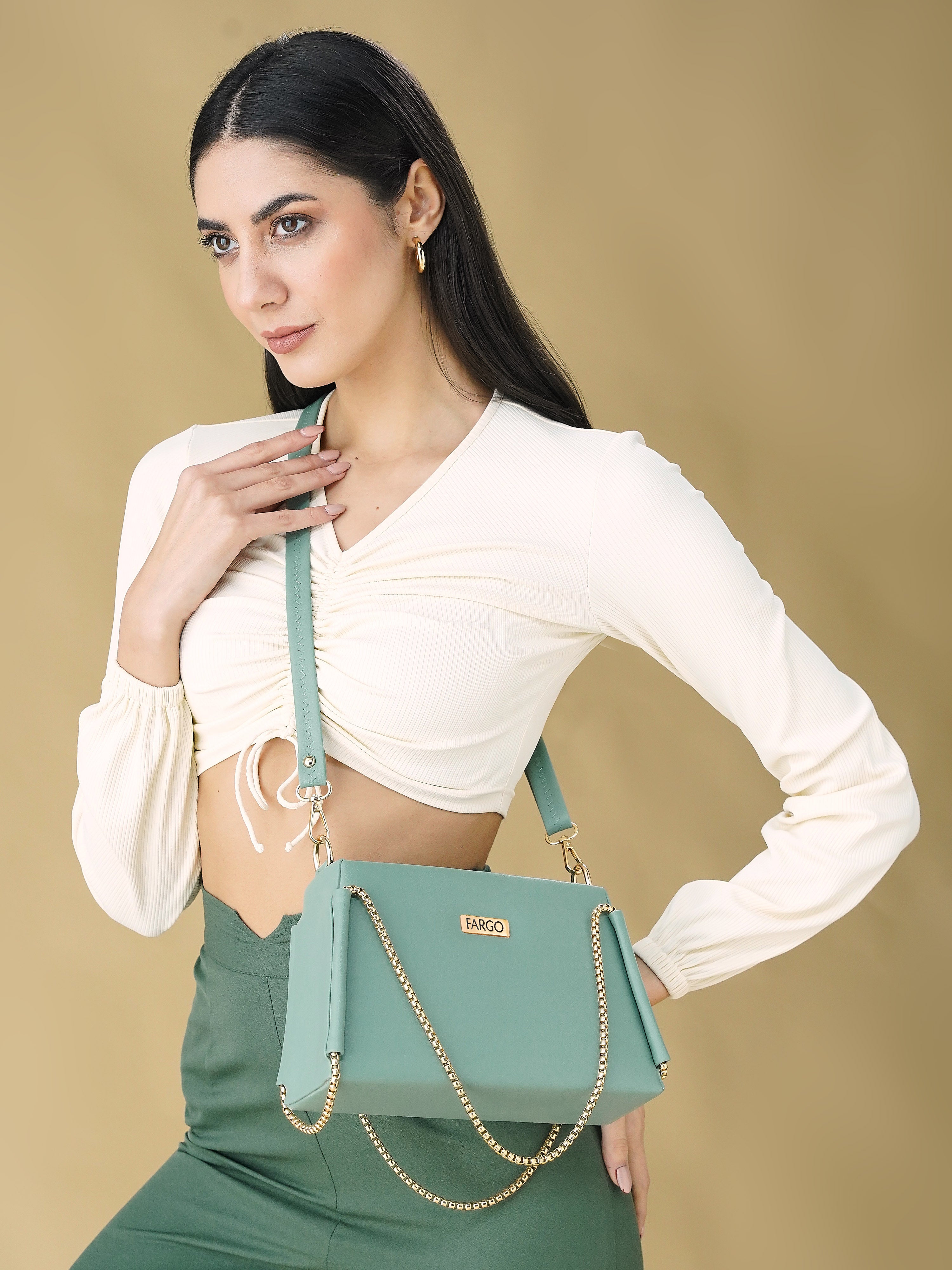 Vegan Leather Green Women's Bucket Sling Bag