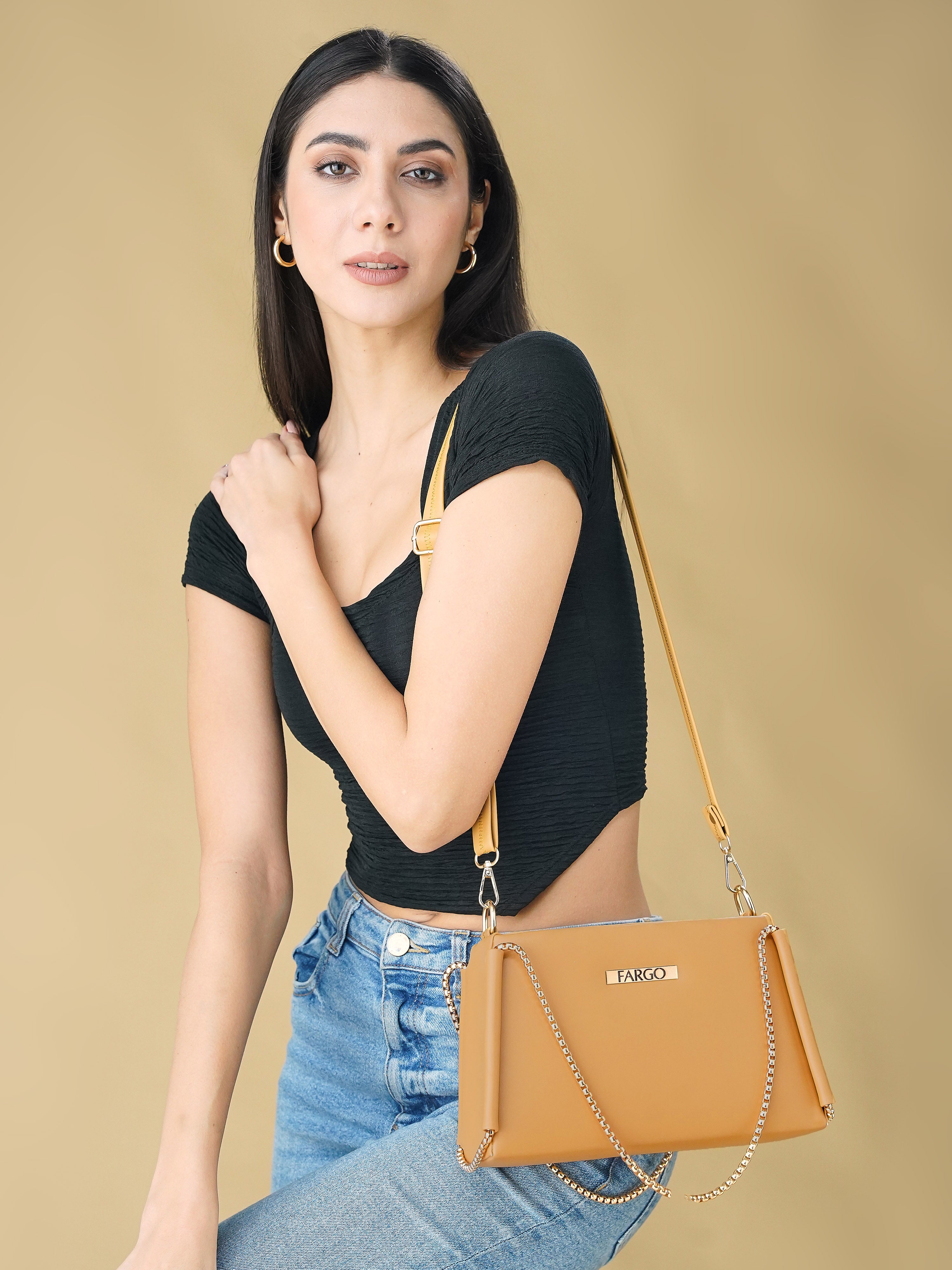 Vegan Leather Yellow Women's Bucket Sling Bag