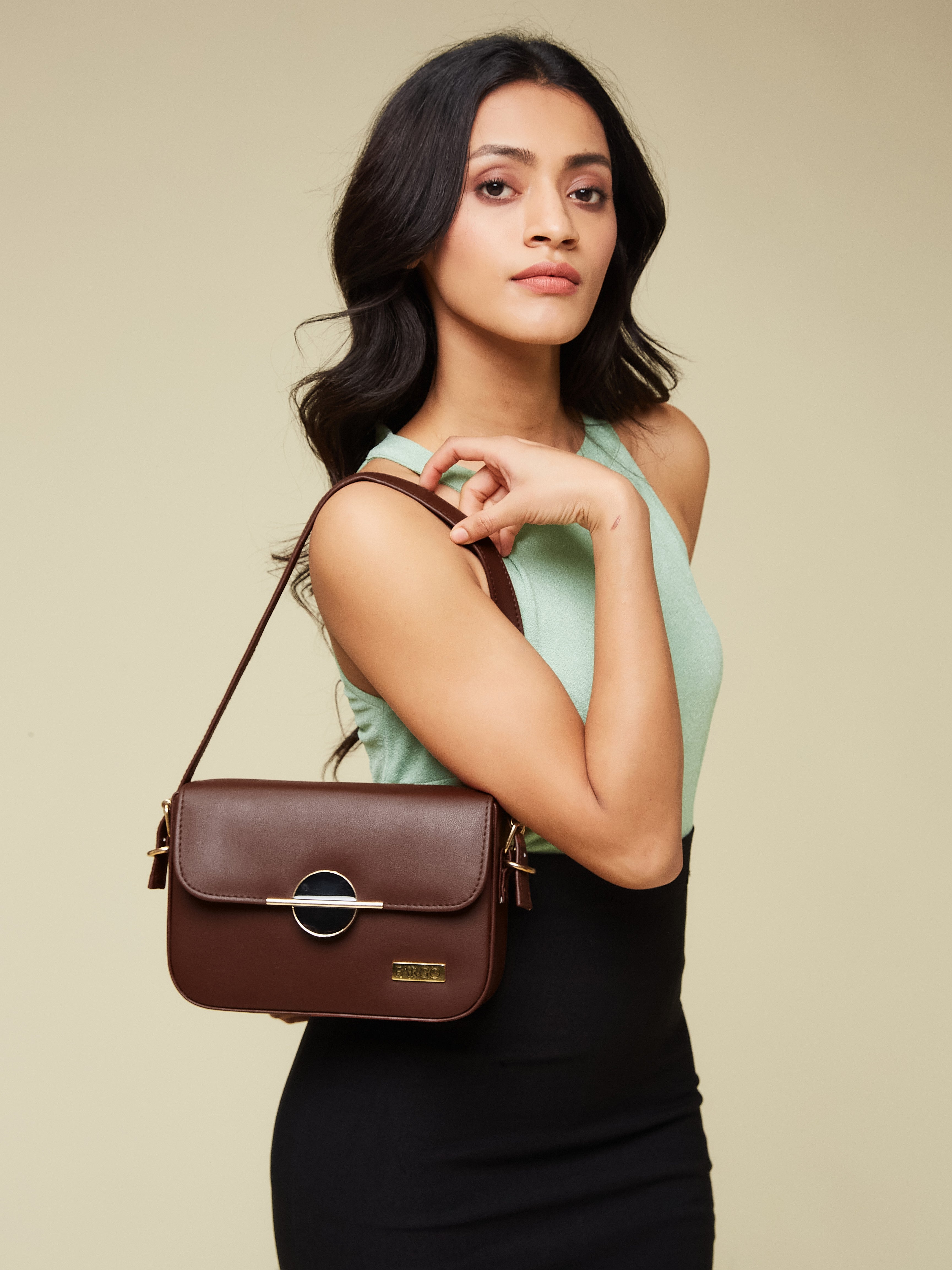 Vegan leather brown women's shoulder bag