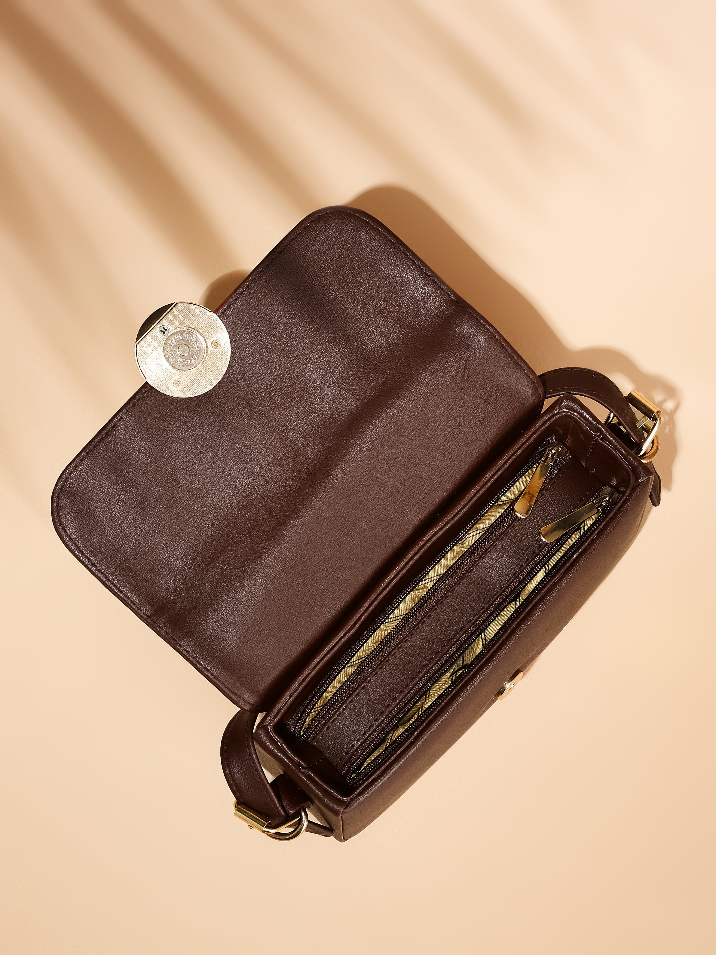 Vegan leather brown women's shoulder bag