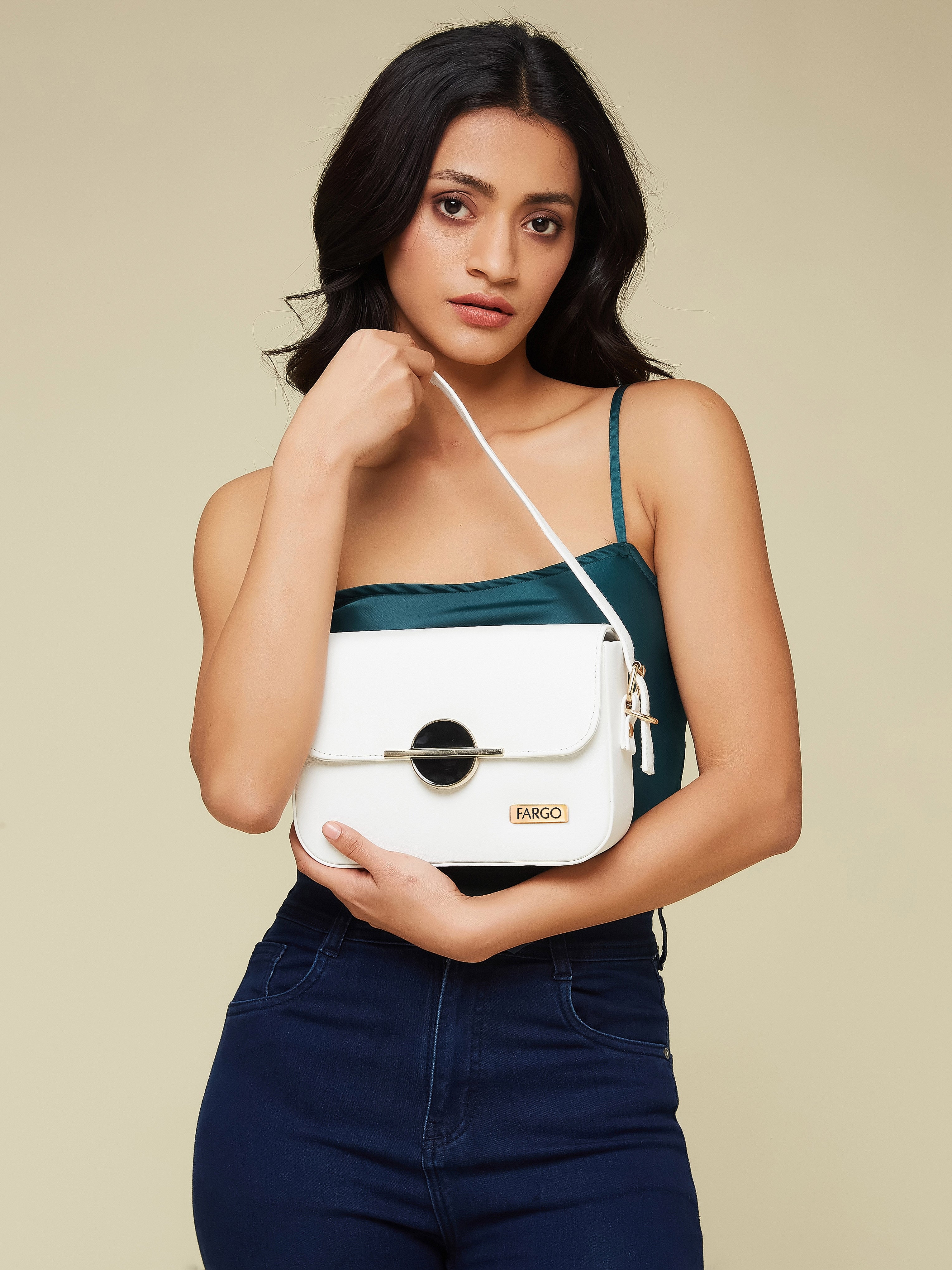Vegan Leather White Women's Shoulder Bag