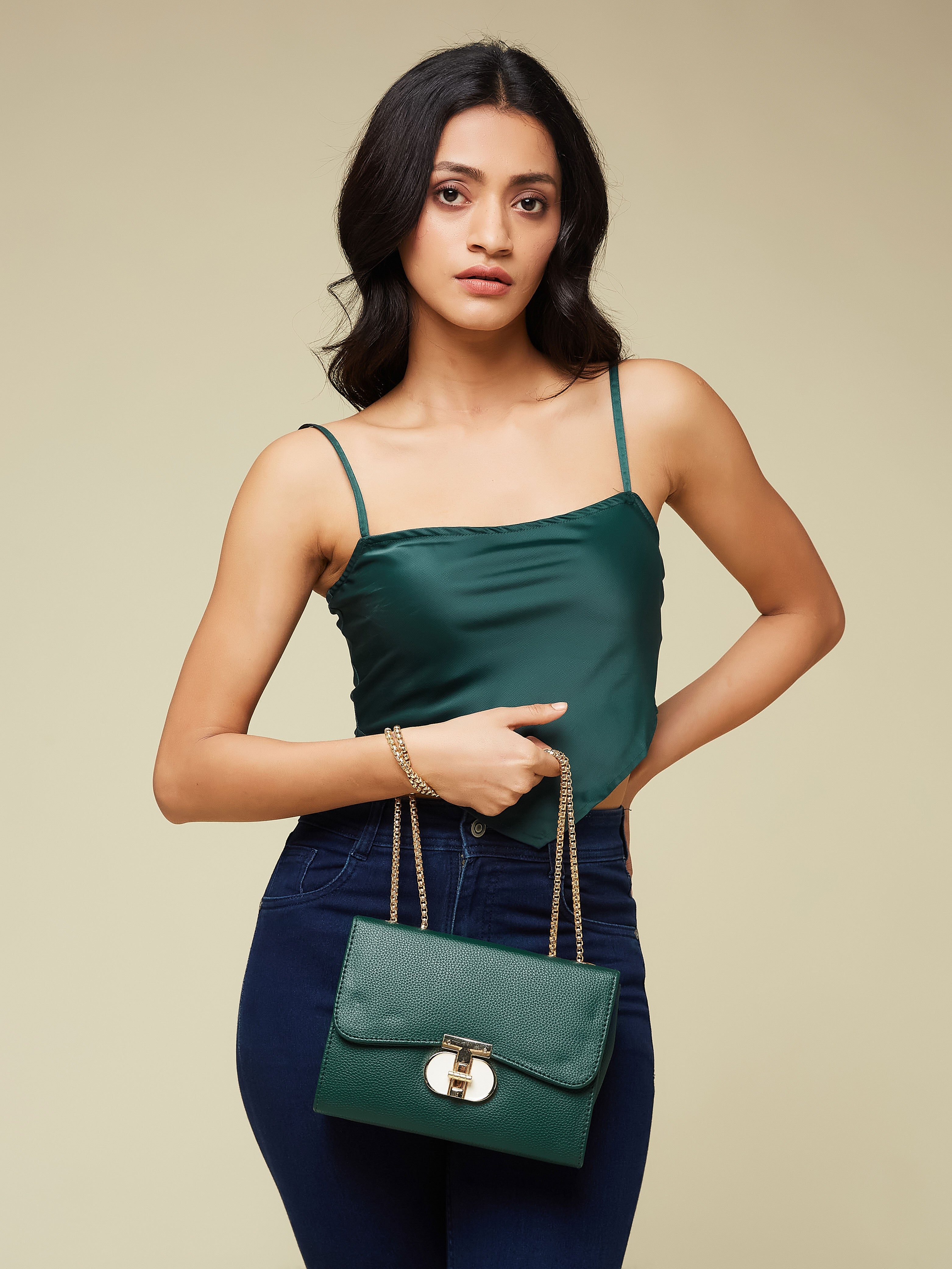 Vegan Leather Green Women's Shoulder Bag