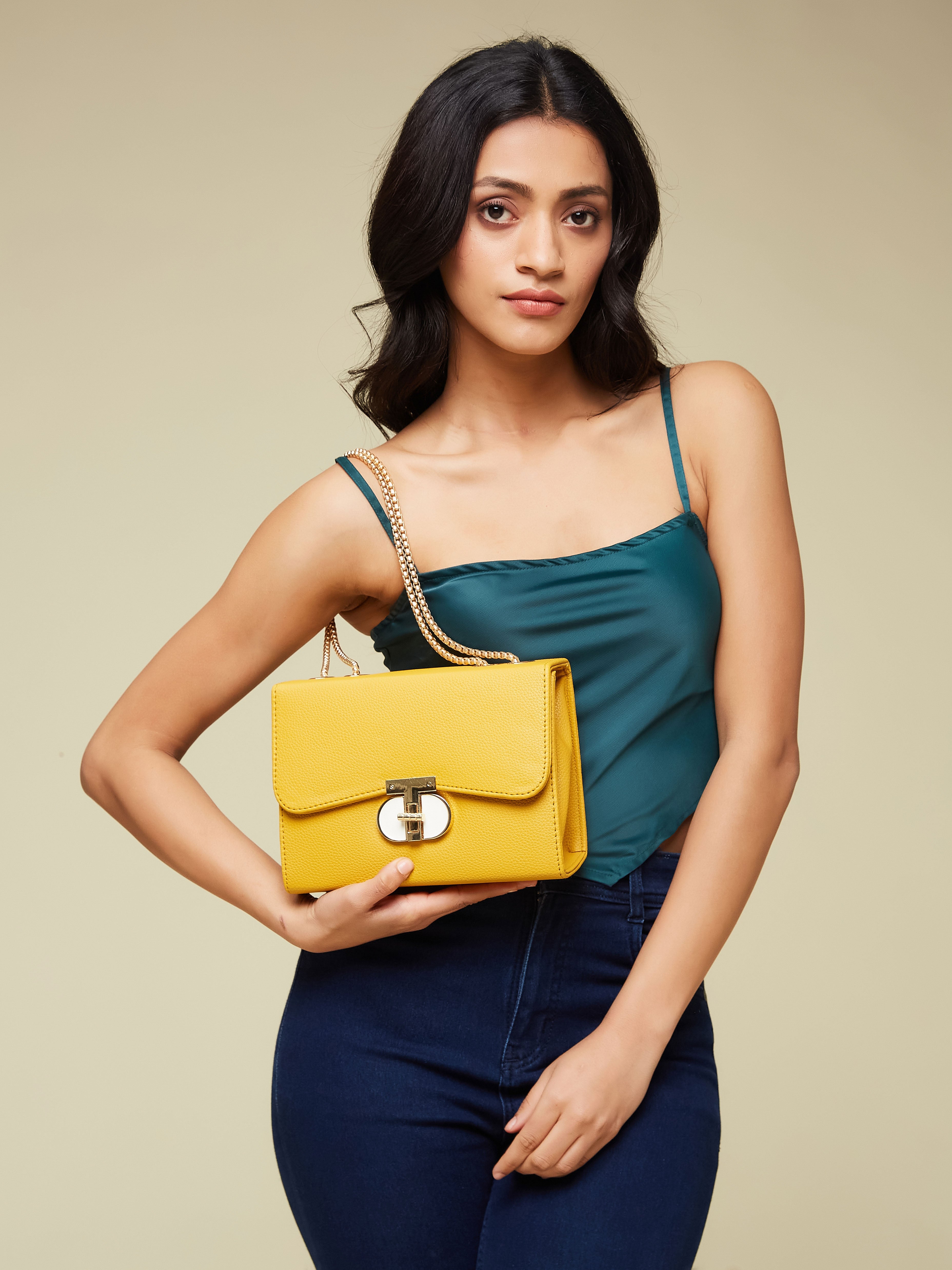 Vegan Leather Yellow Women's Shoulder Bag