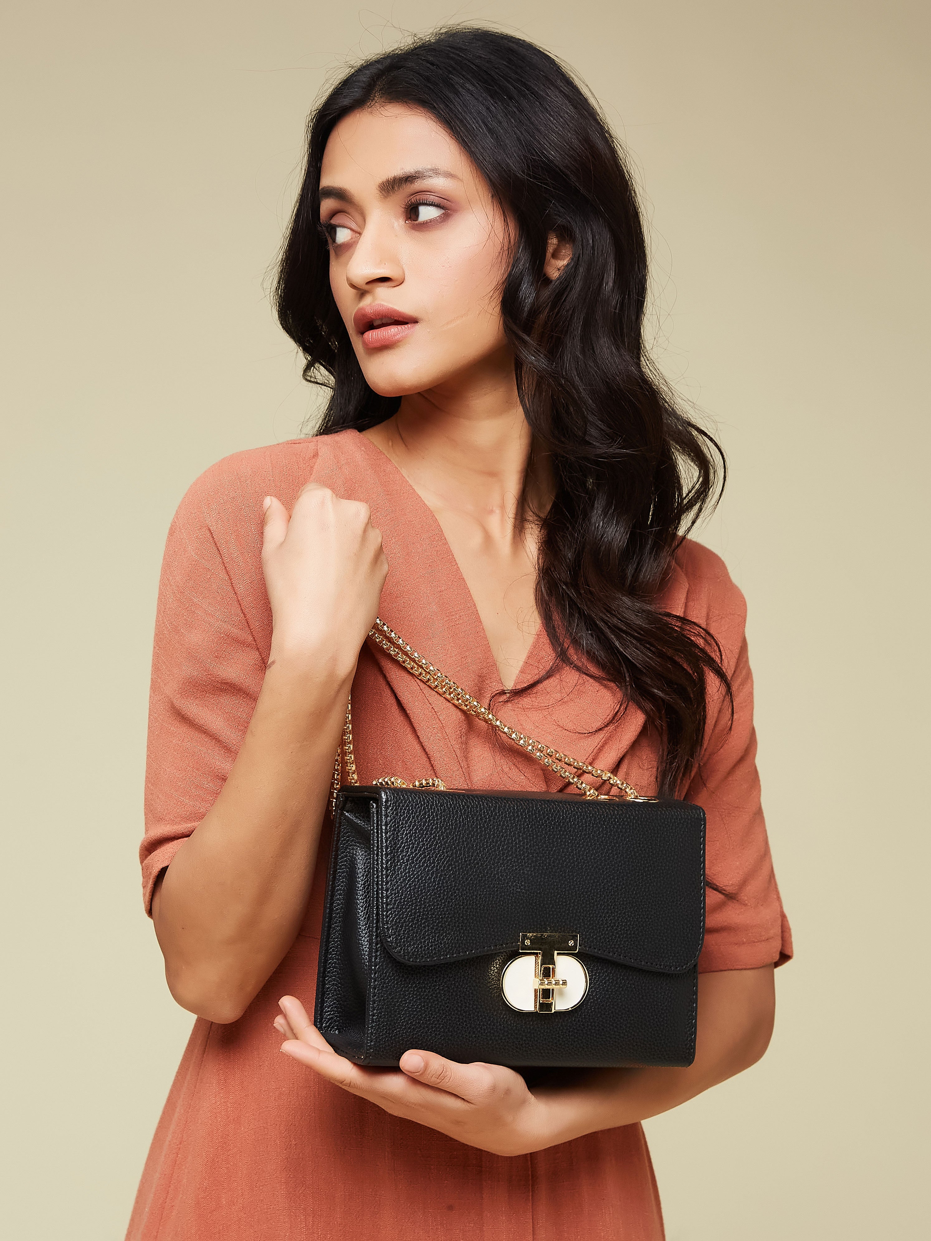 Vegan Leather Black Women's Shoulder Bag