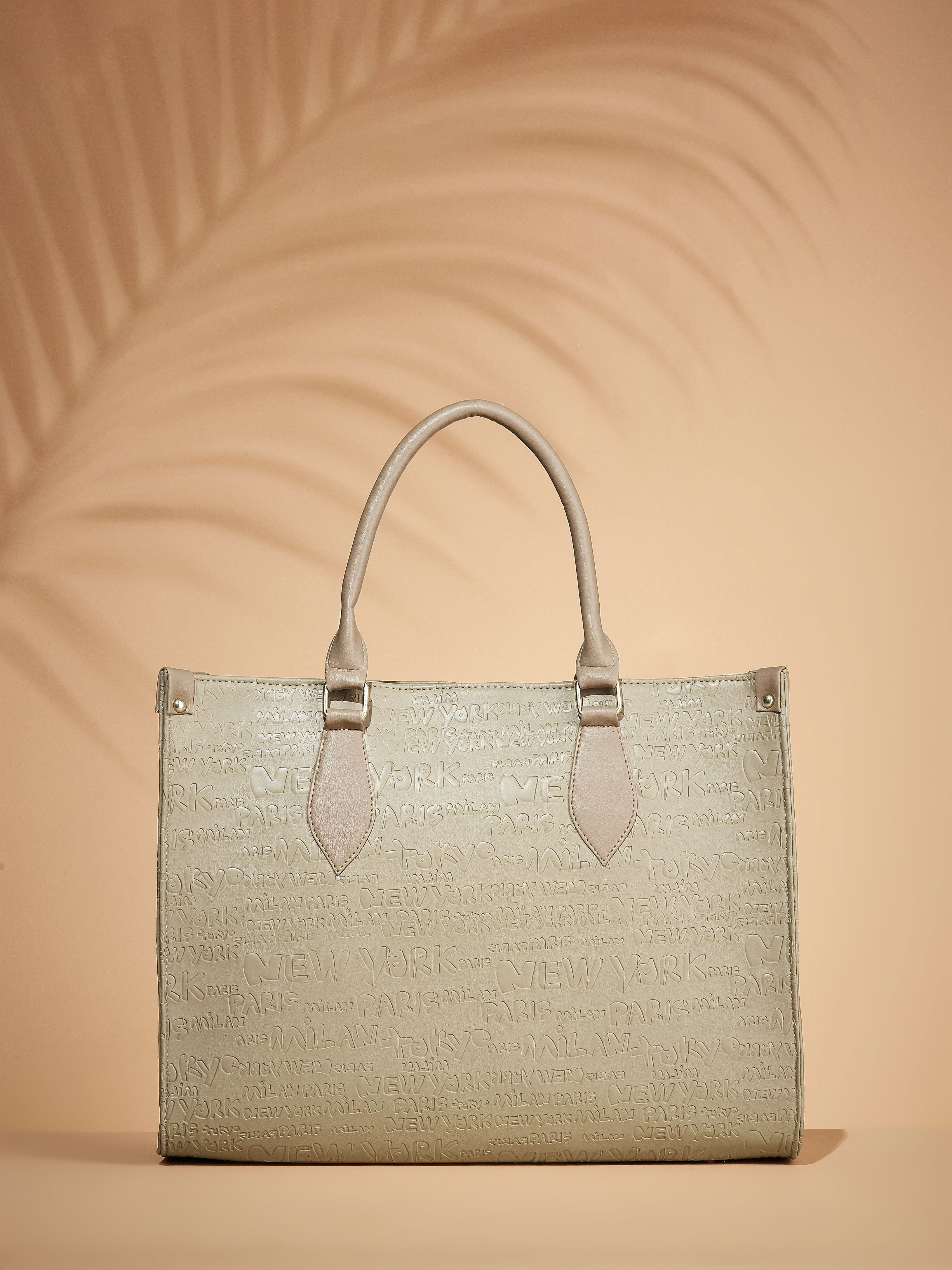 Vegan Leather Beige Women's Typography Tote
