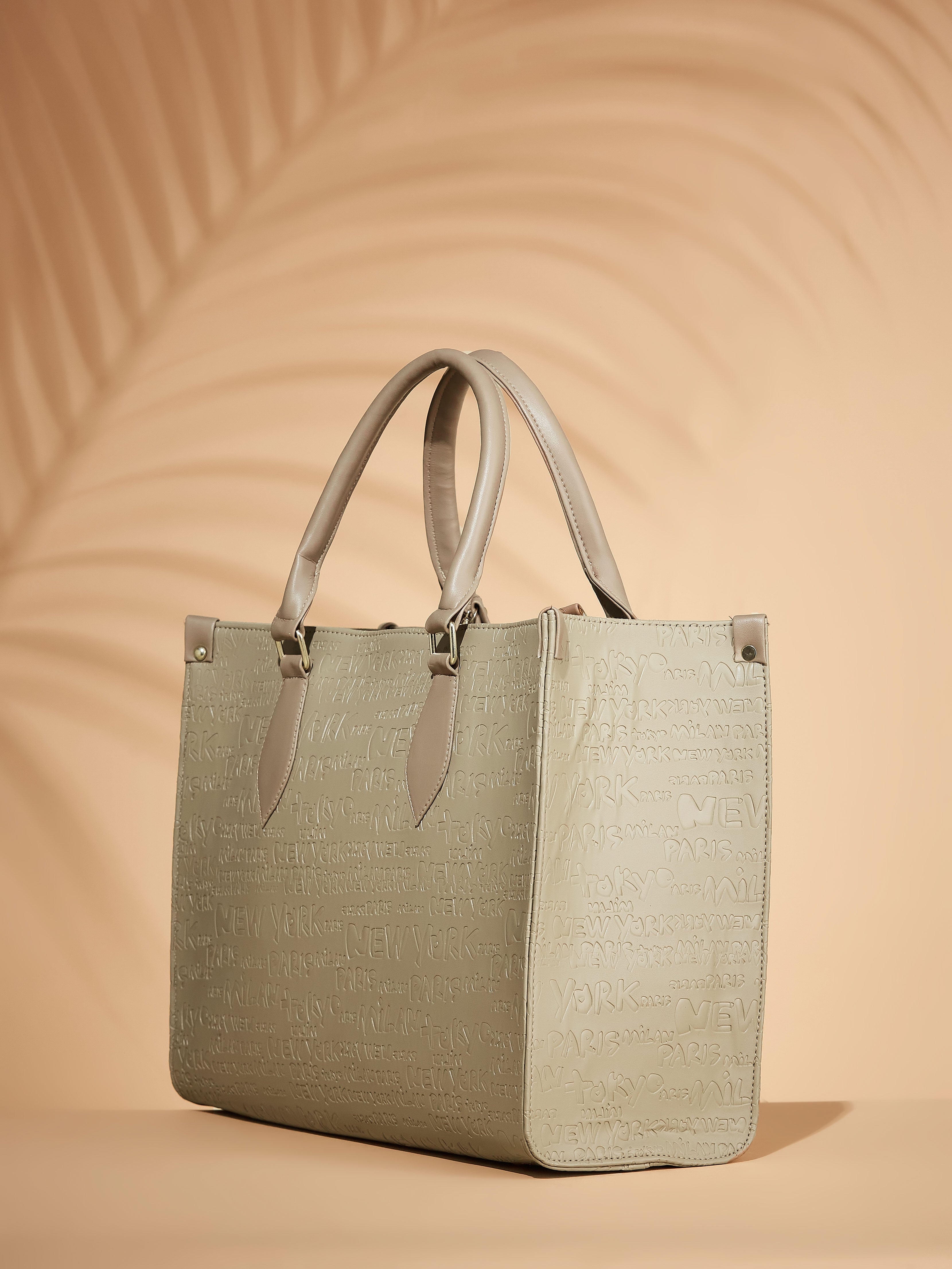 Vegan Leather Beige Women's Typography Tote