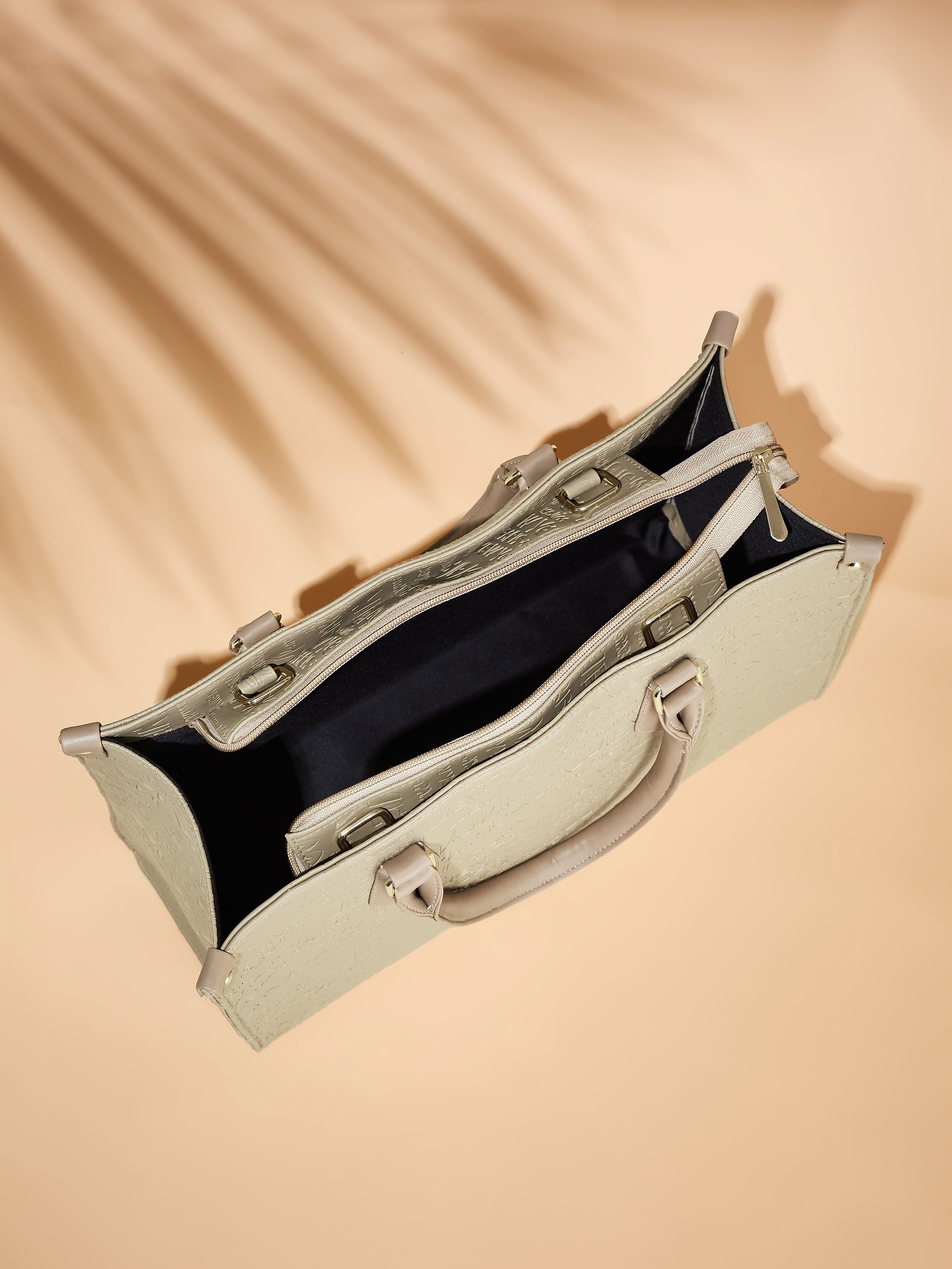Vegan Leather Beige Women's Typography Tote