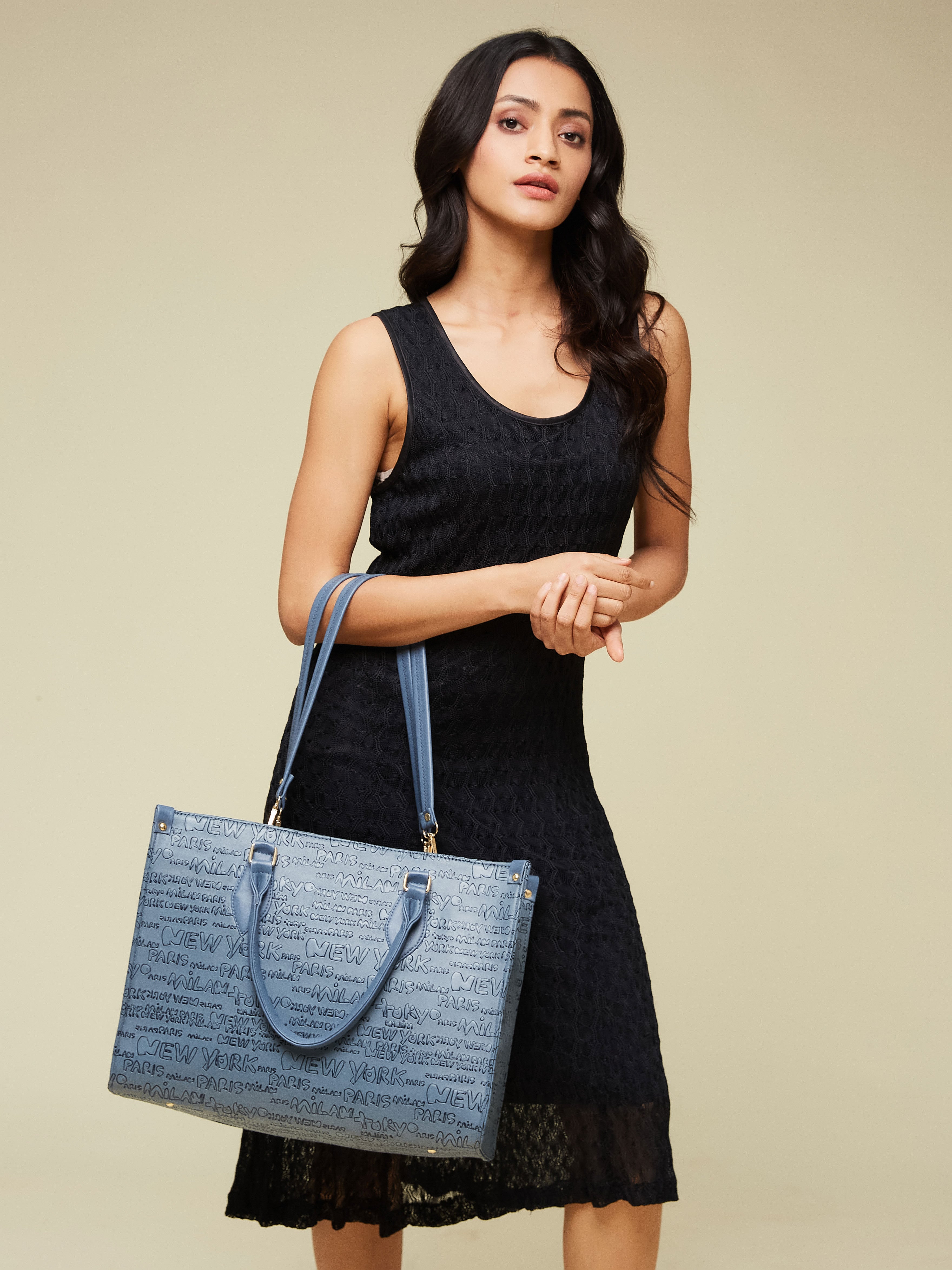 Vegan Leather Grey Women's Typography Tote