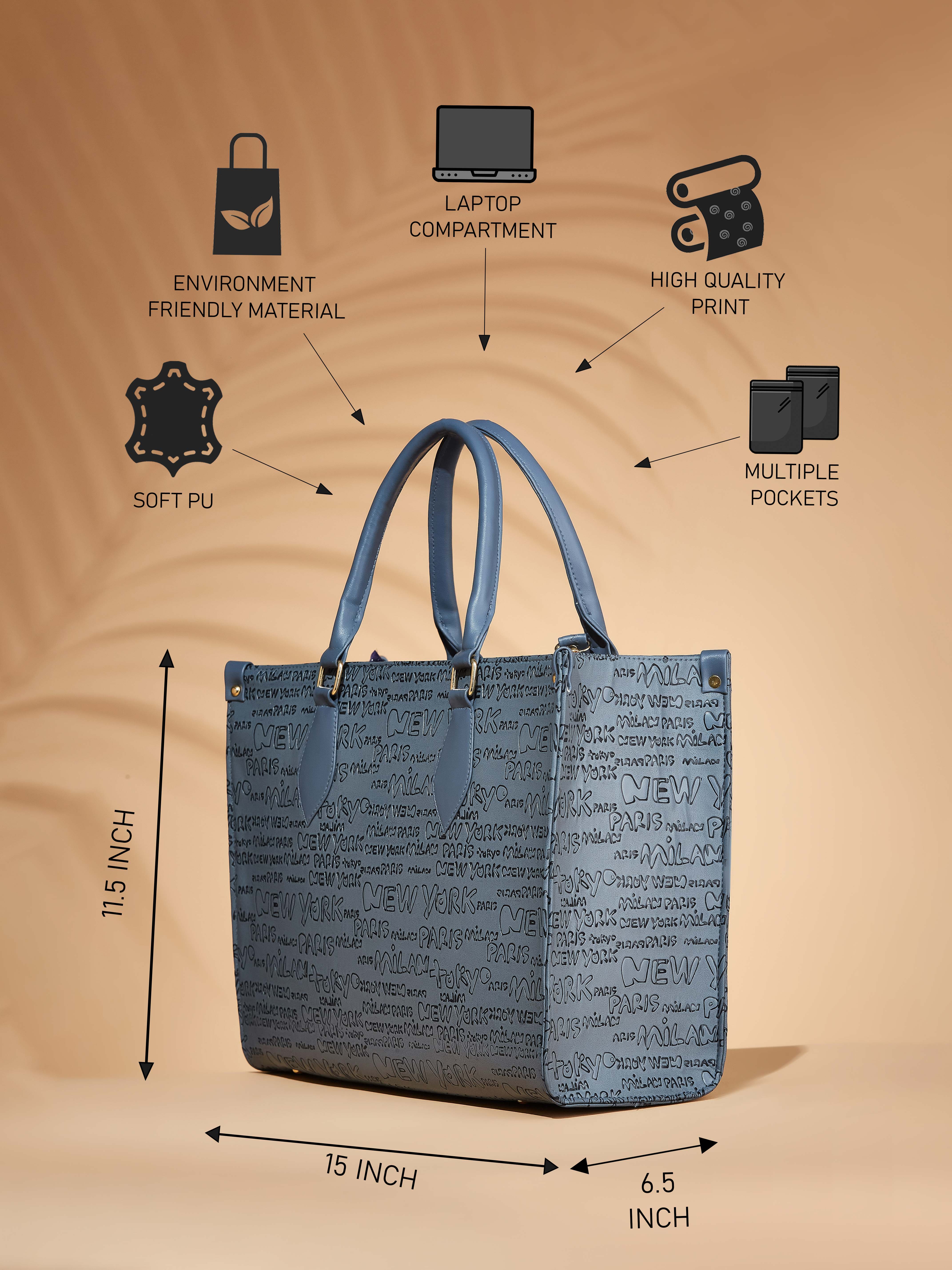 Vegan Leather Grey Women's Typography Tote