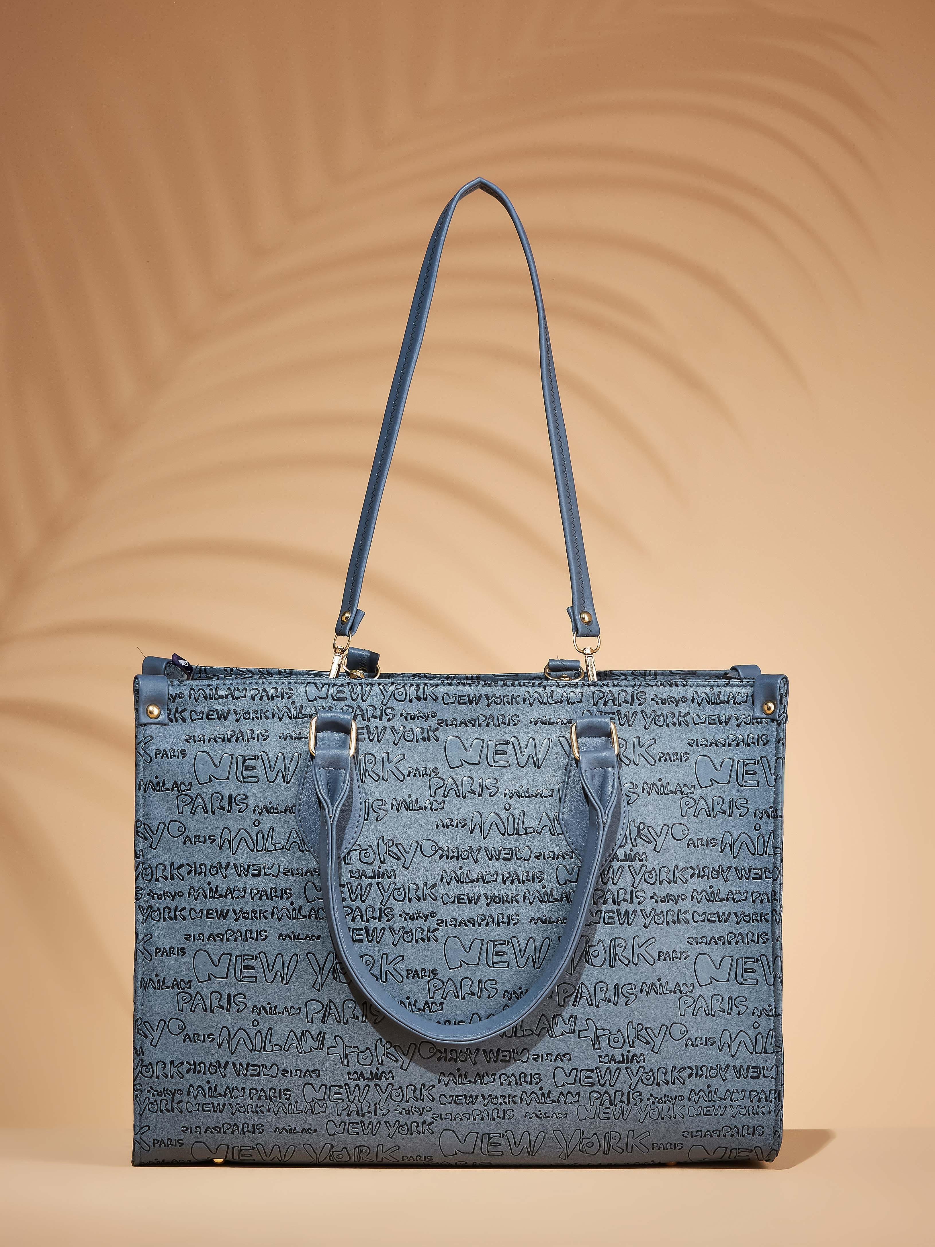 Vegan Leather Grey Women's Typography Tote