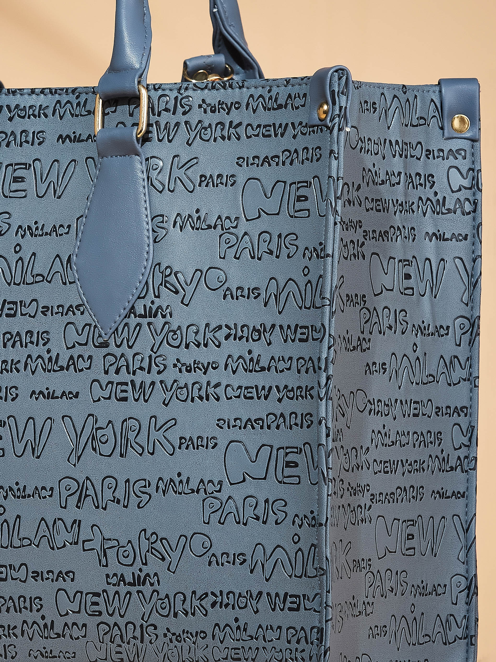 Vegan Leather Grey Women's Typography Tote