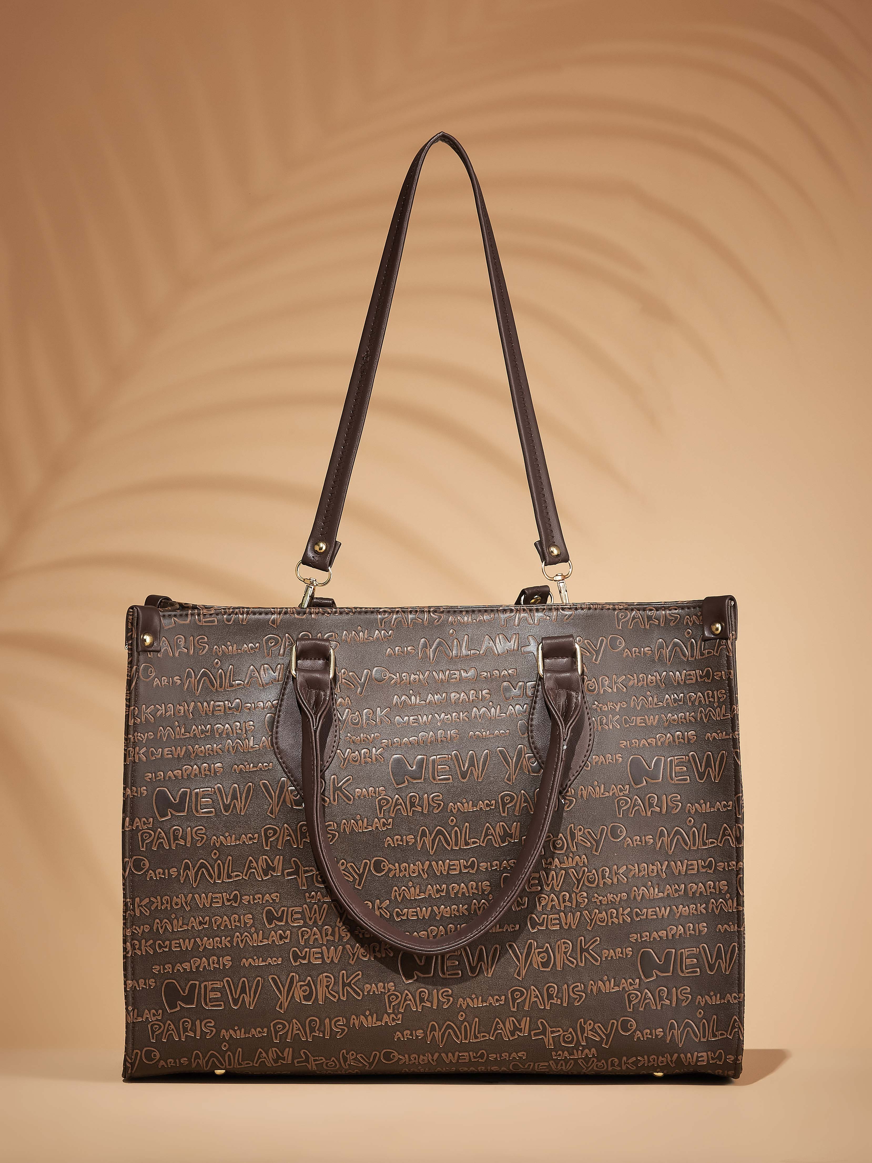 Vegan Leather Brown Women's Typography Tote