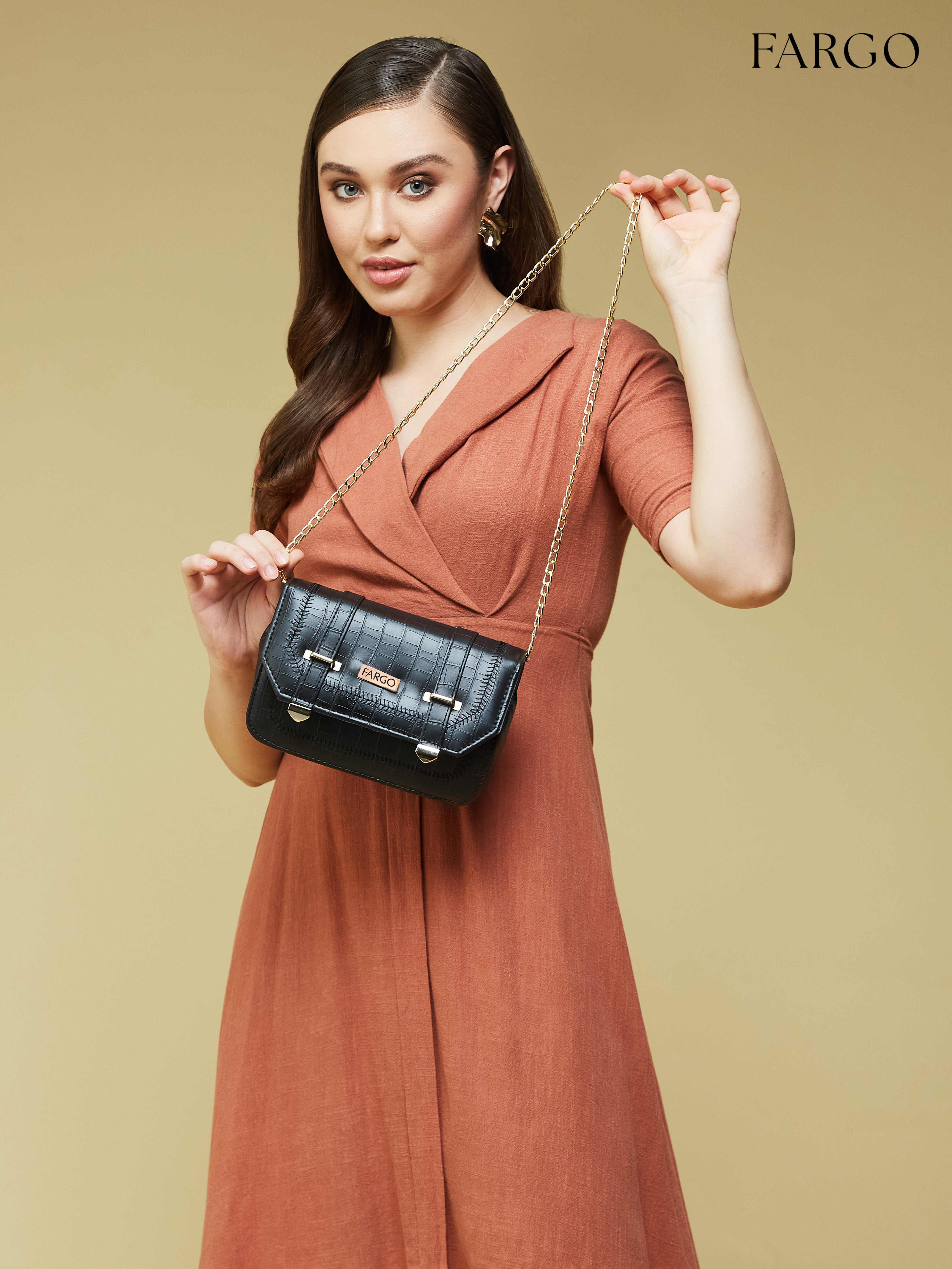 croco Vegan Leather Black Women's crossbody bag