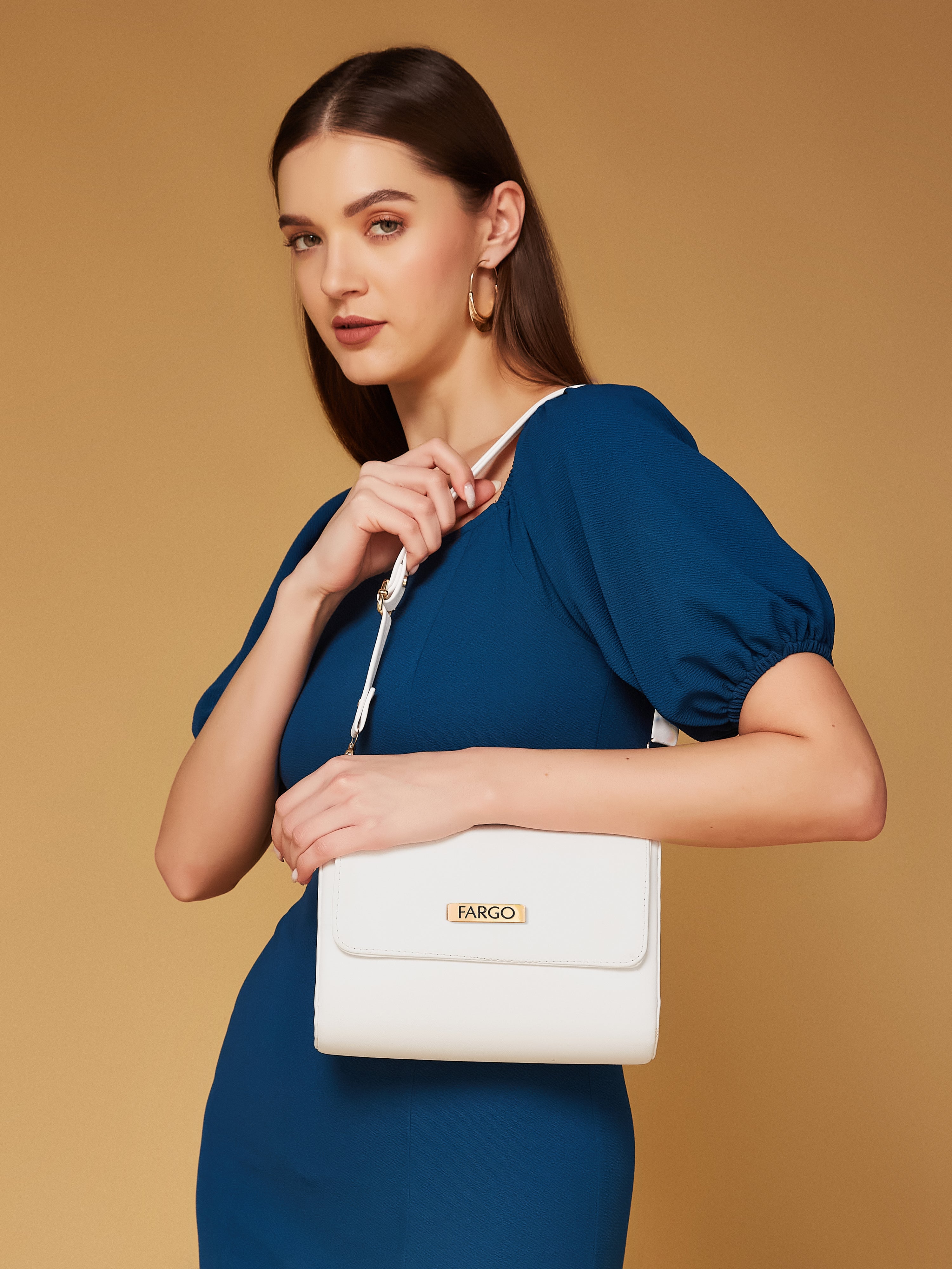 vegan leather white women's shoulder bag