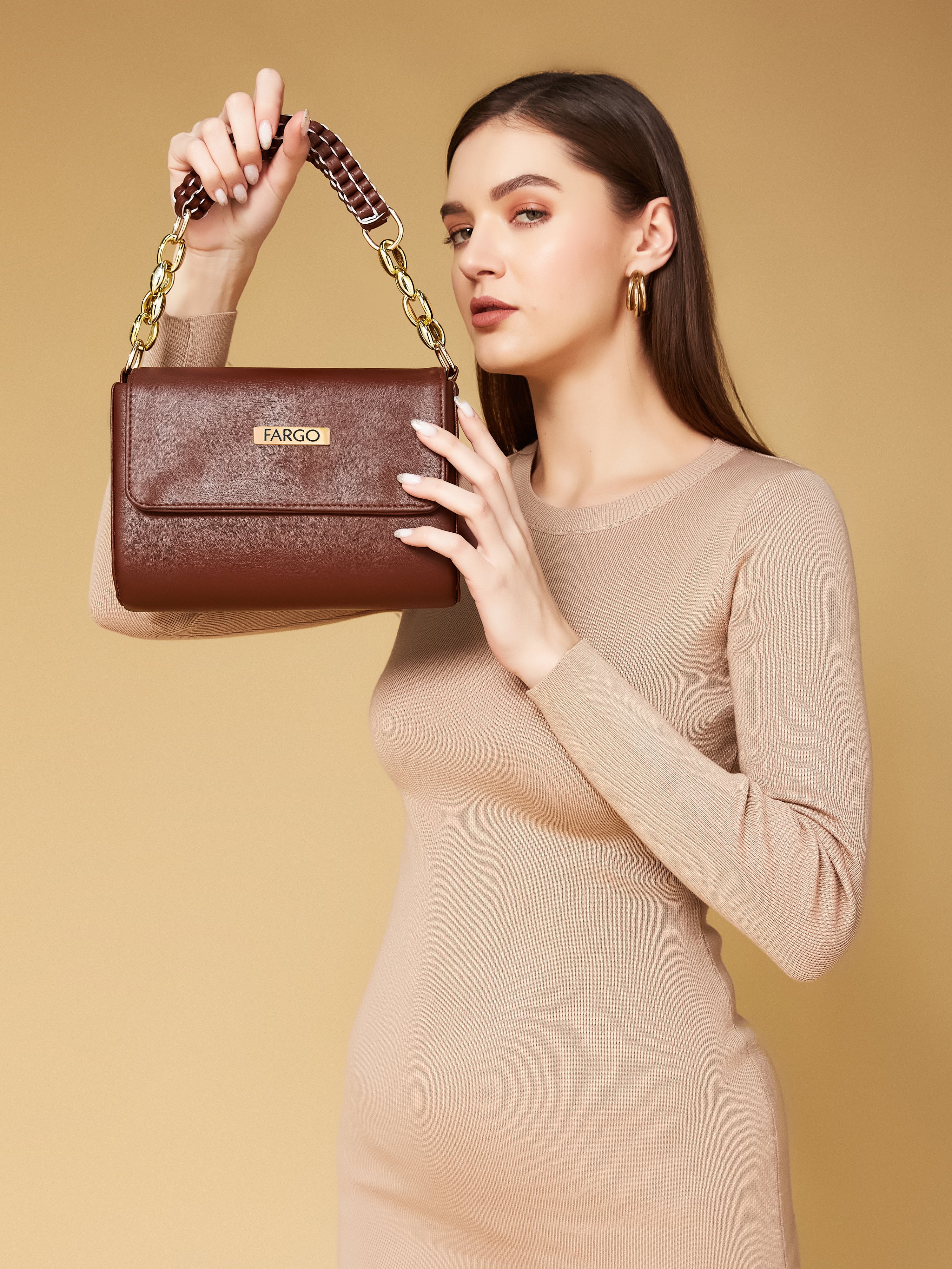 vegan leather brown women's shoulder bag