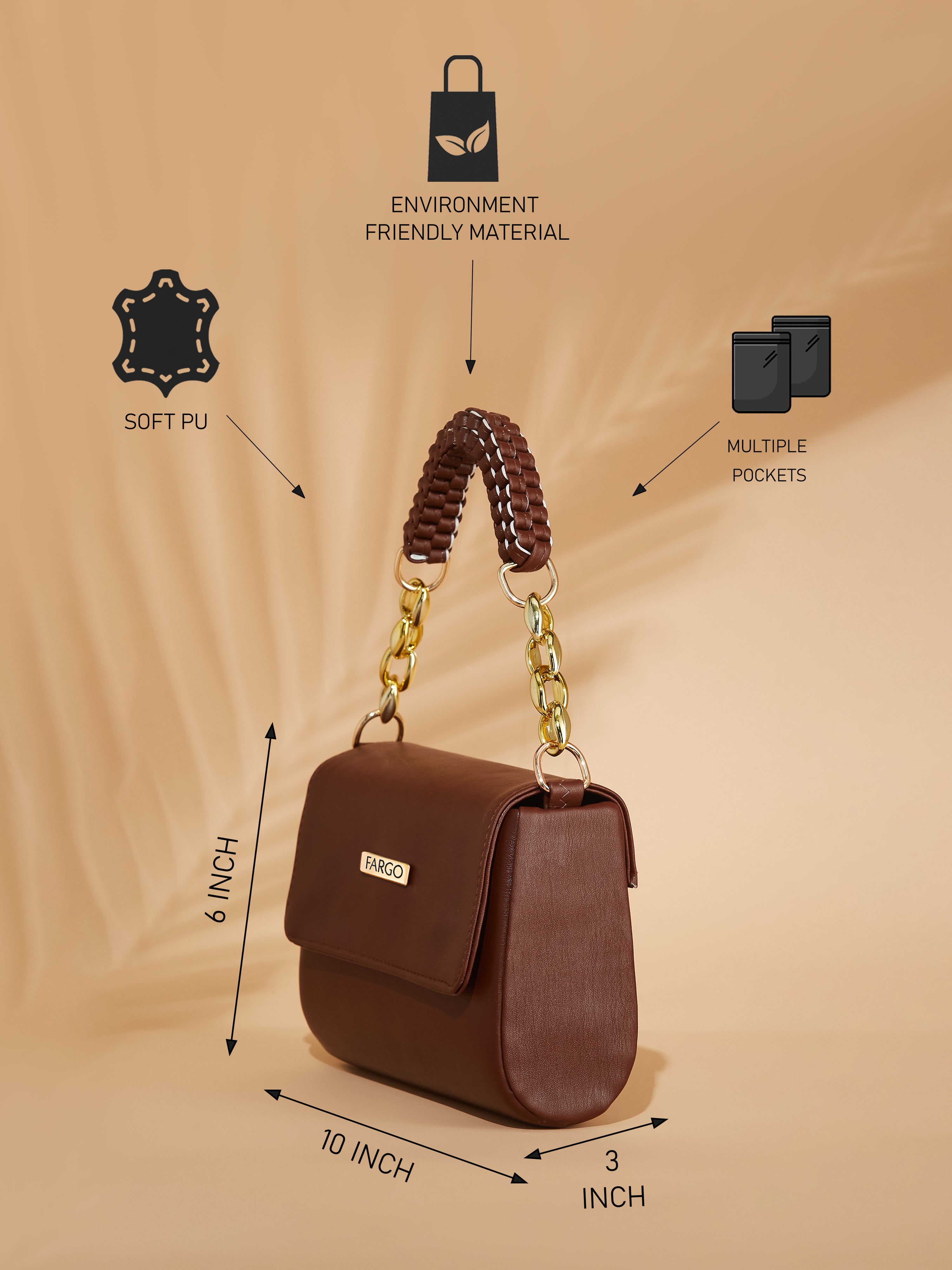 vegan leather brown women's shoulder bag
