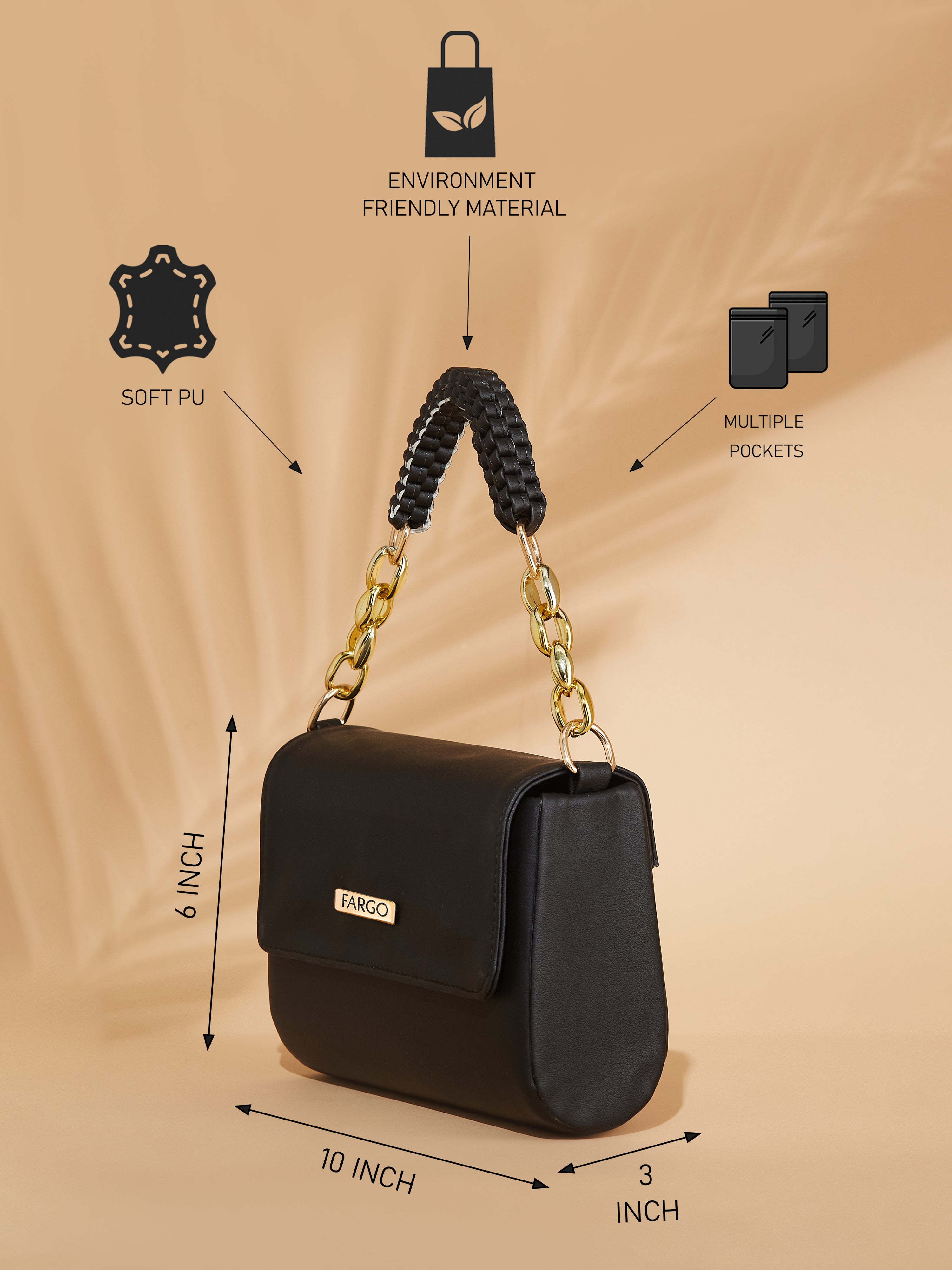 vegan leather black women's shoulder bag