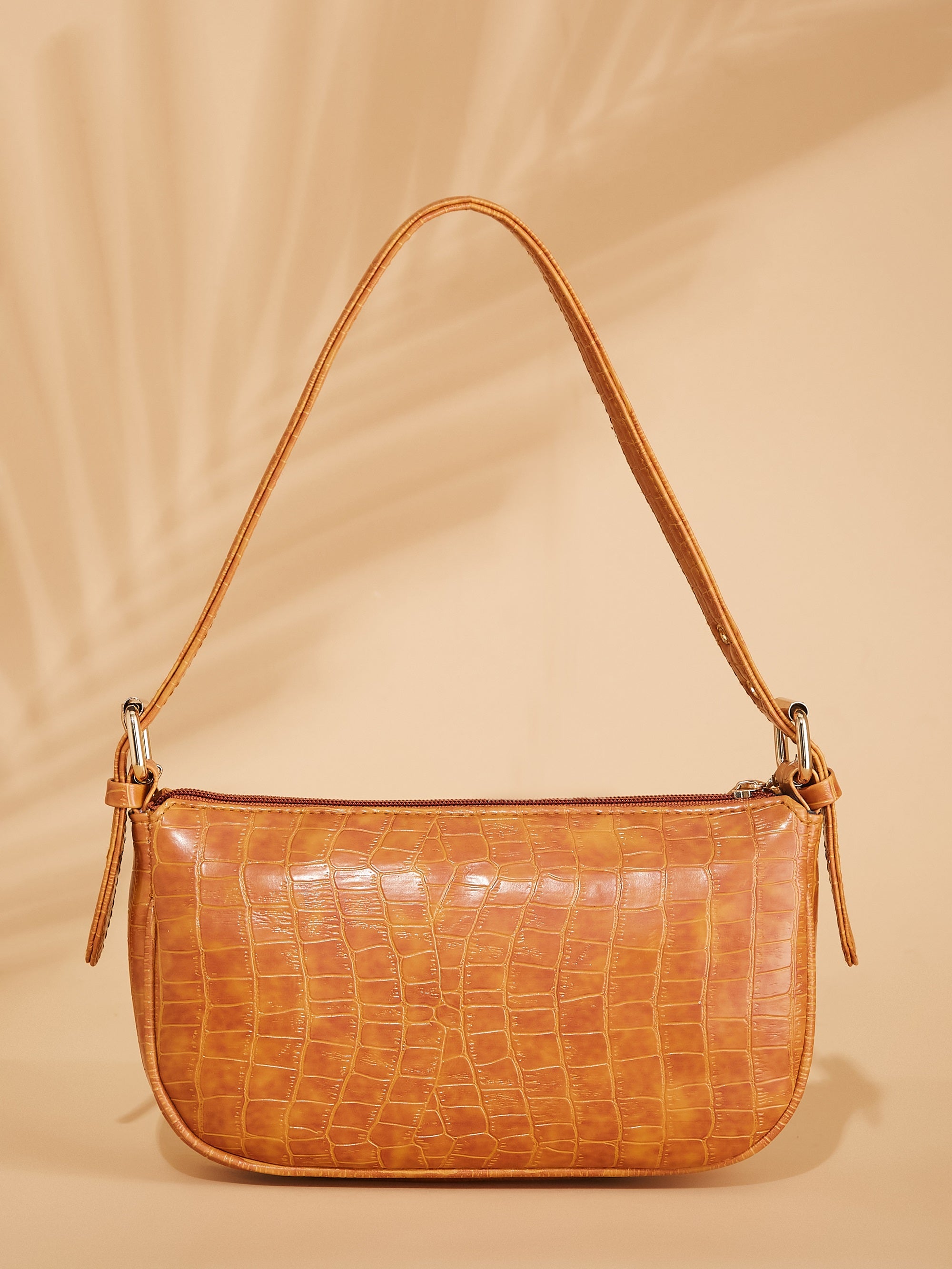 croco vegan leather yellow women's shoulder bag