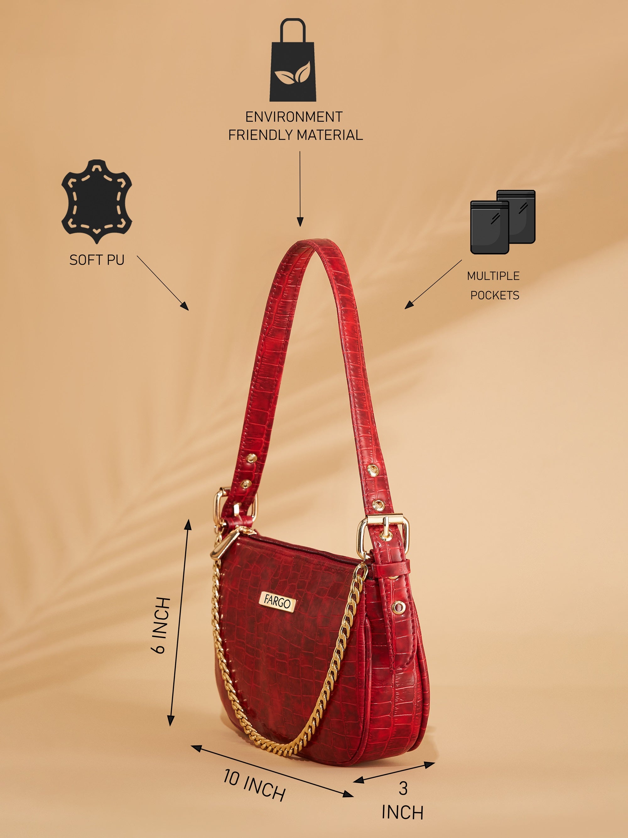 croco vegan leather maroon women's shoulder bag