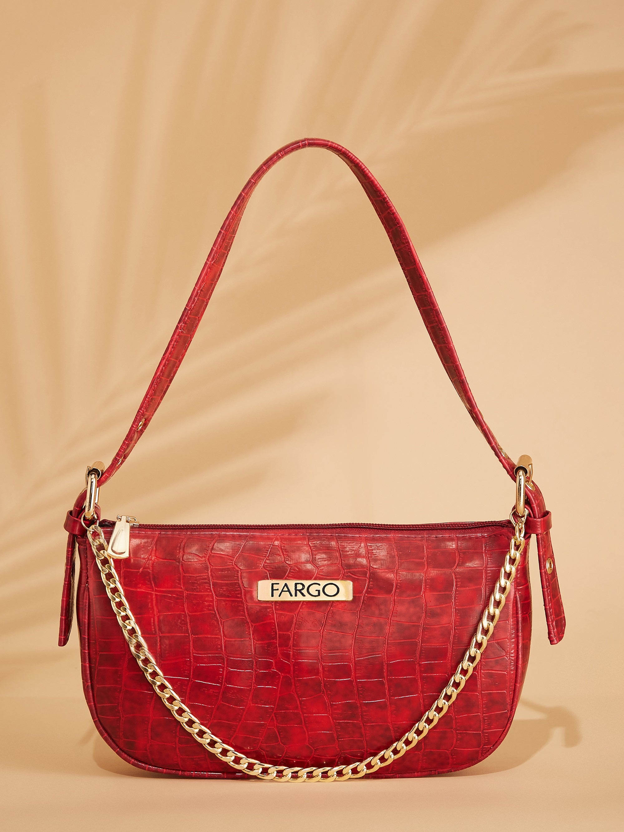 croco vegan leather maroon women's shoulder bag