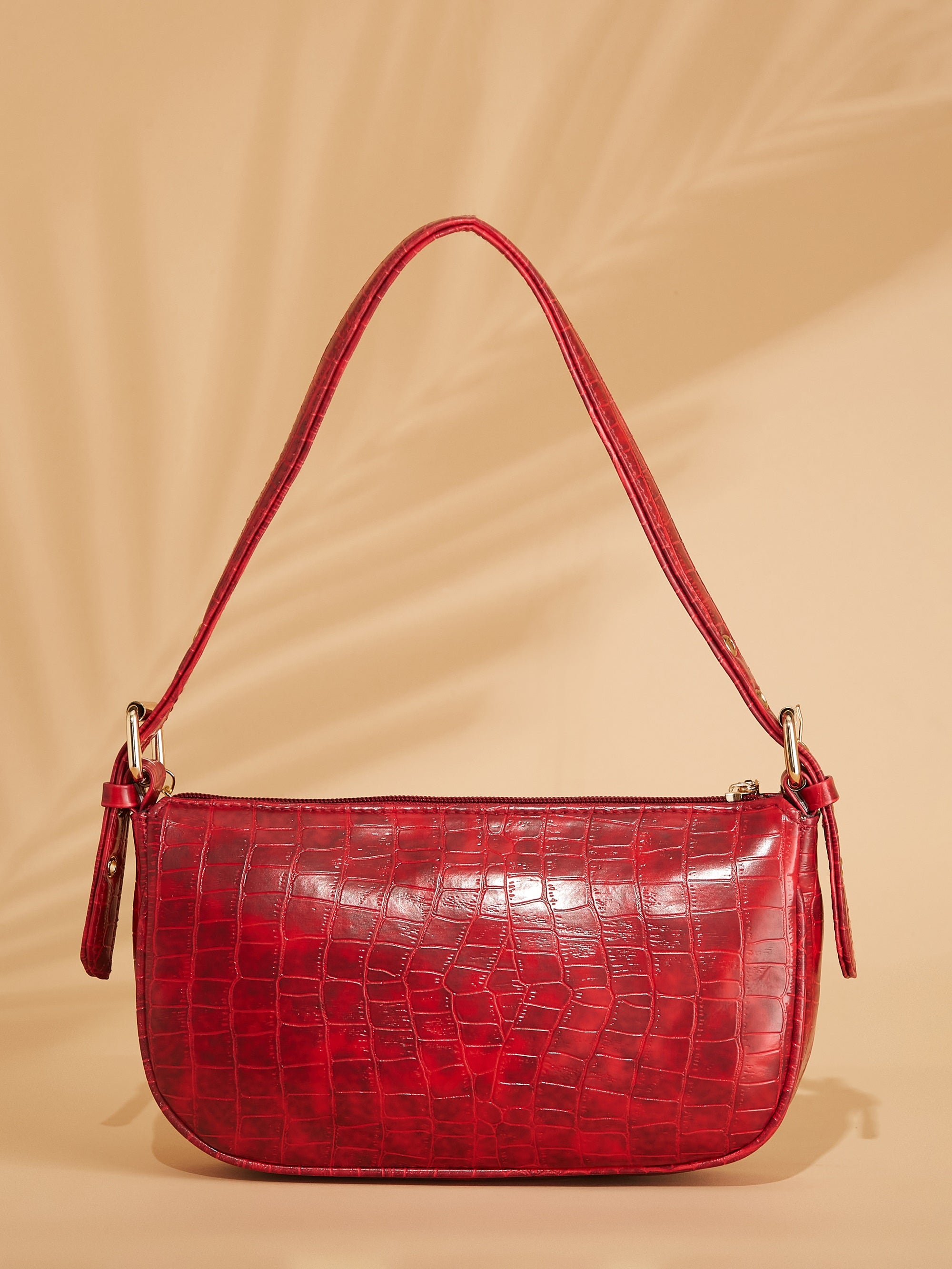 croco vegan leather maroon women's shoulder bag