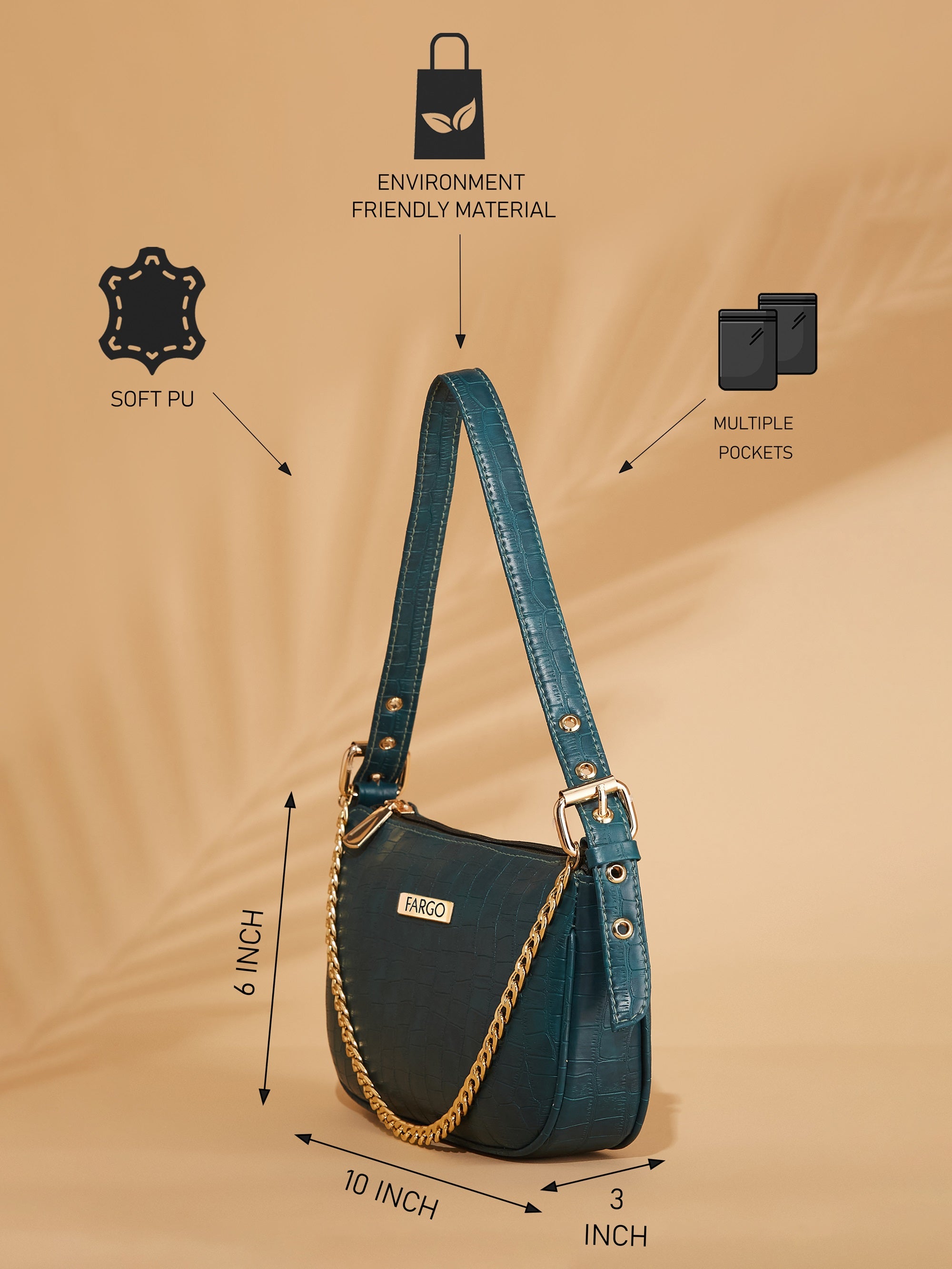 croco Vegan Leather blue women's shoulder bag