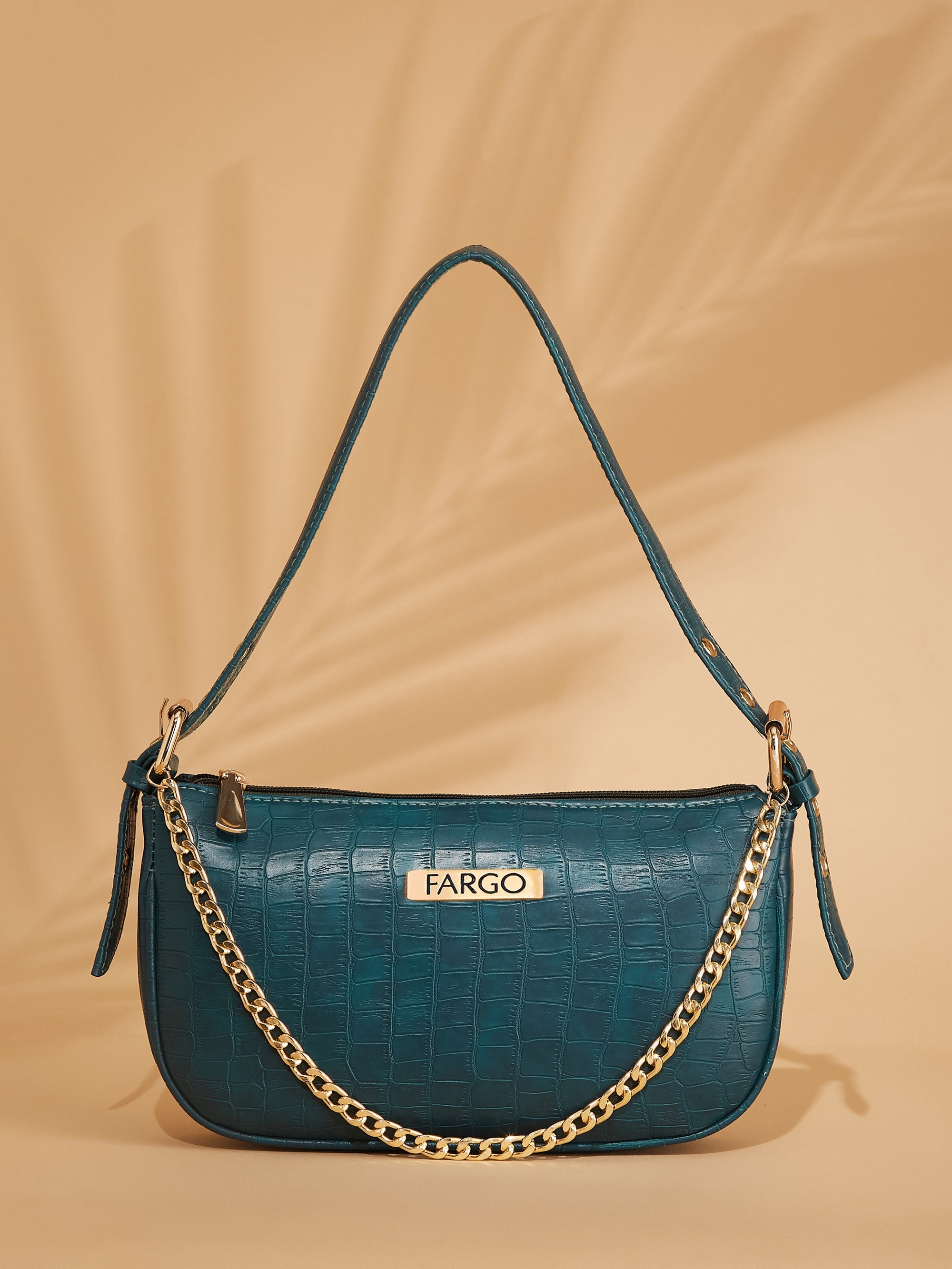 croco Vegan Leather blue women's shoulder bag