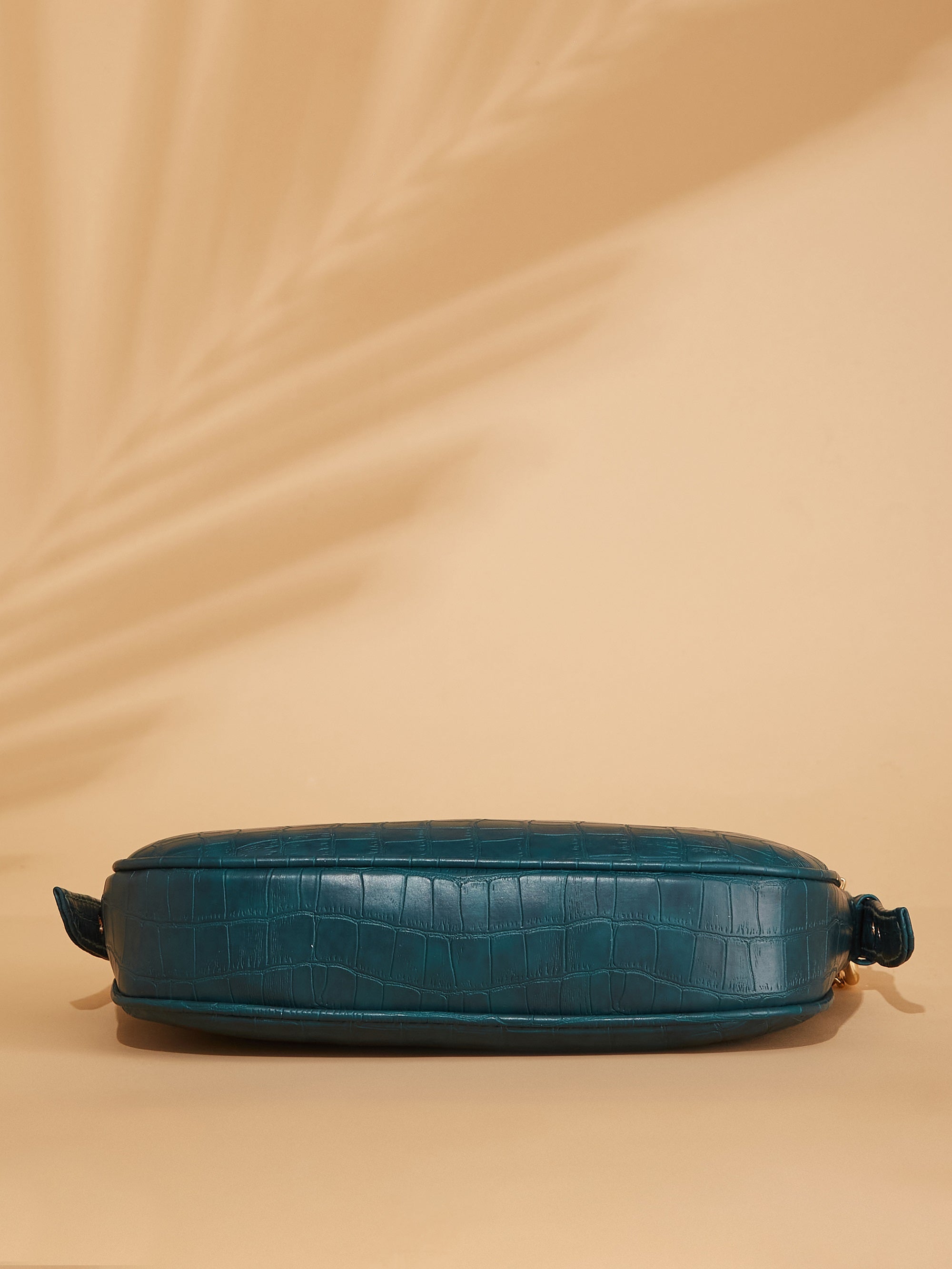 croco Vegan Leather blue women's shoulder bag