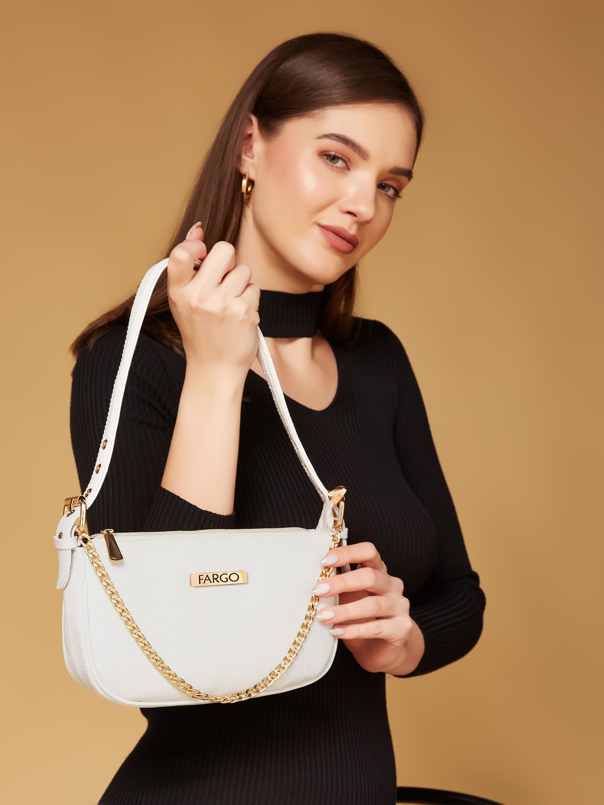 croco vegan leather white women's shoulder bag