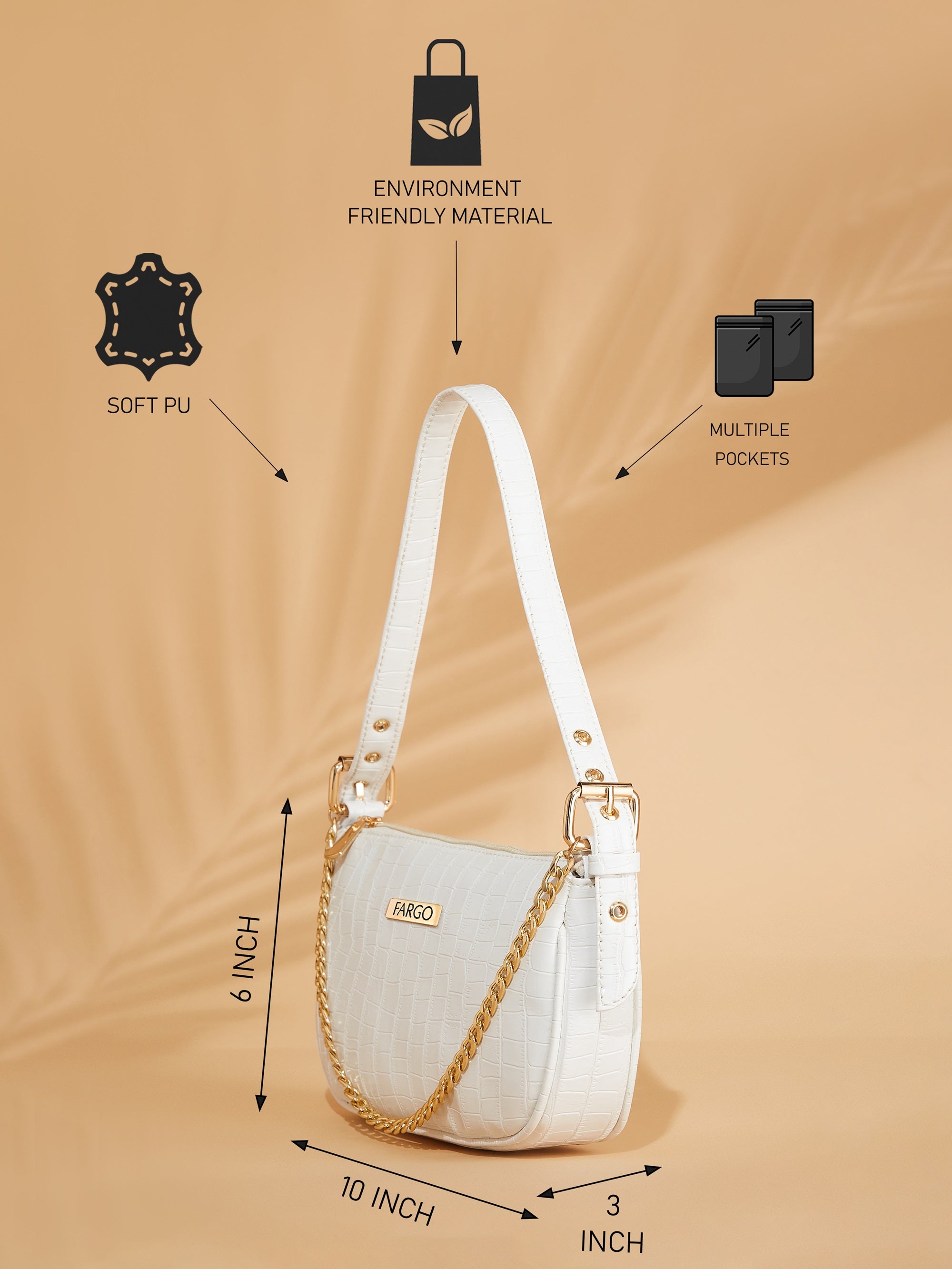 croco vegan leather white women's shoulder bag