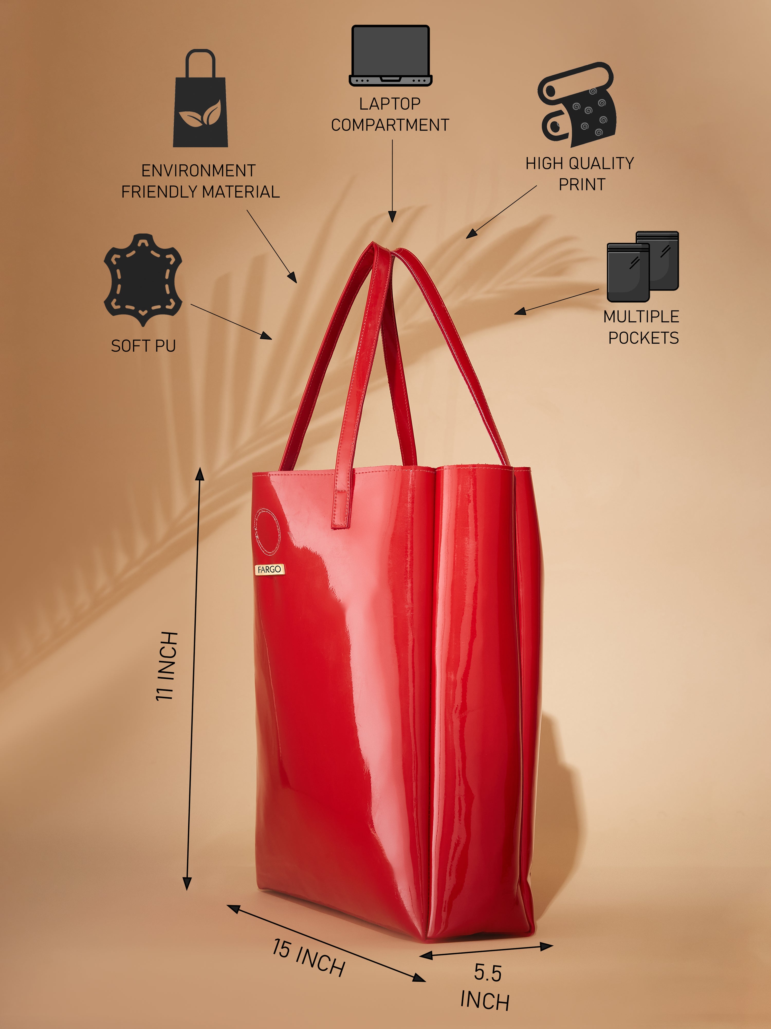 Vegan leather large red women's tote