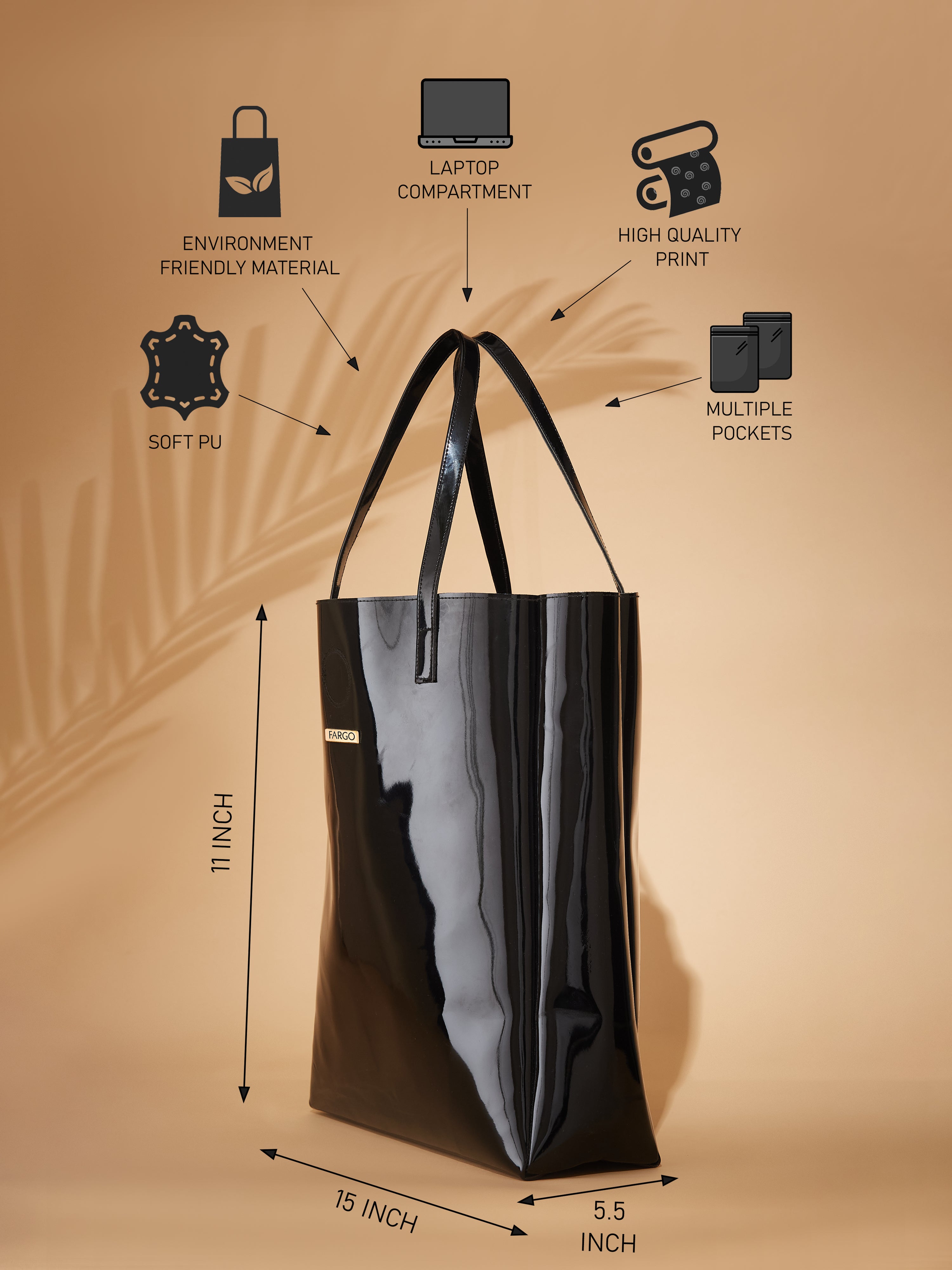 Vegan Leather Large Black Women's Tote