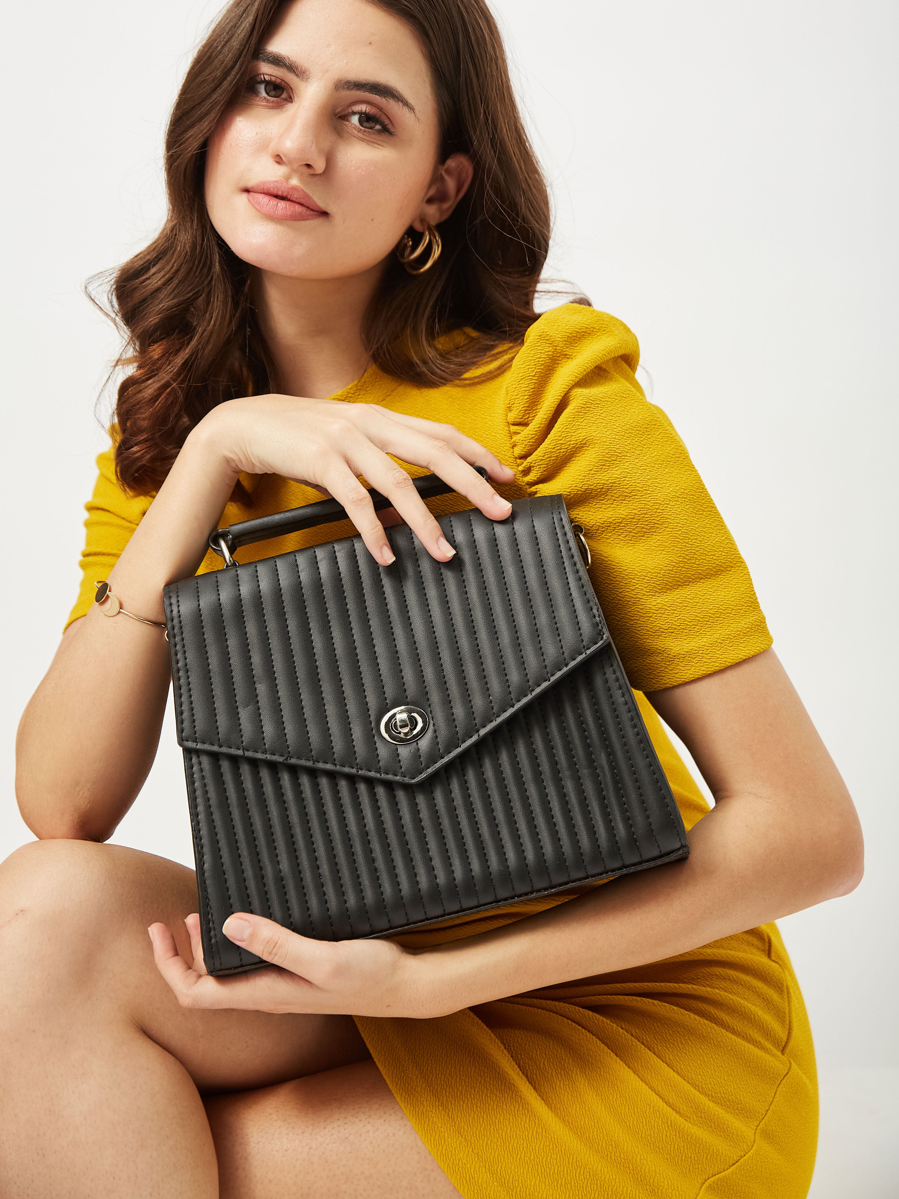Fusion Vegan Leather Black Handbag