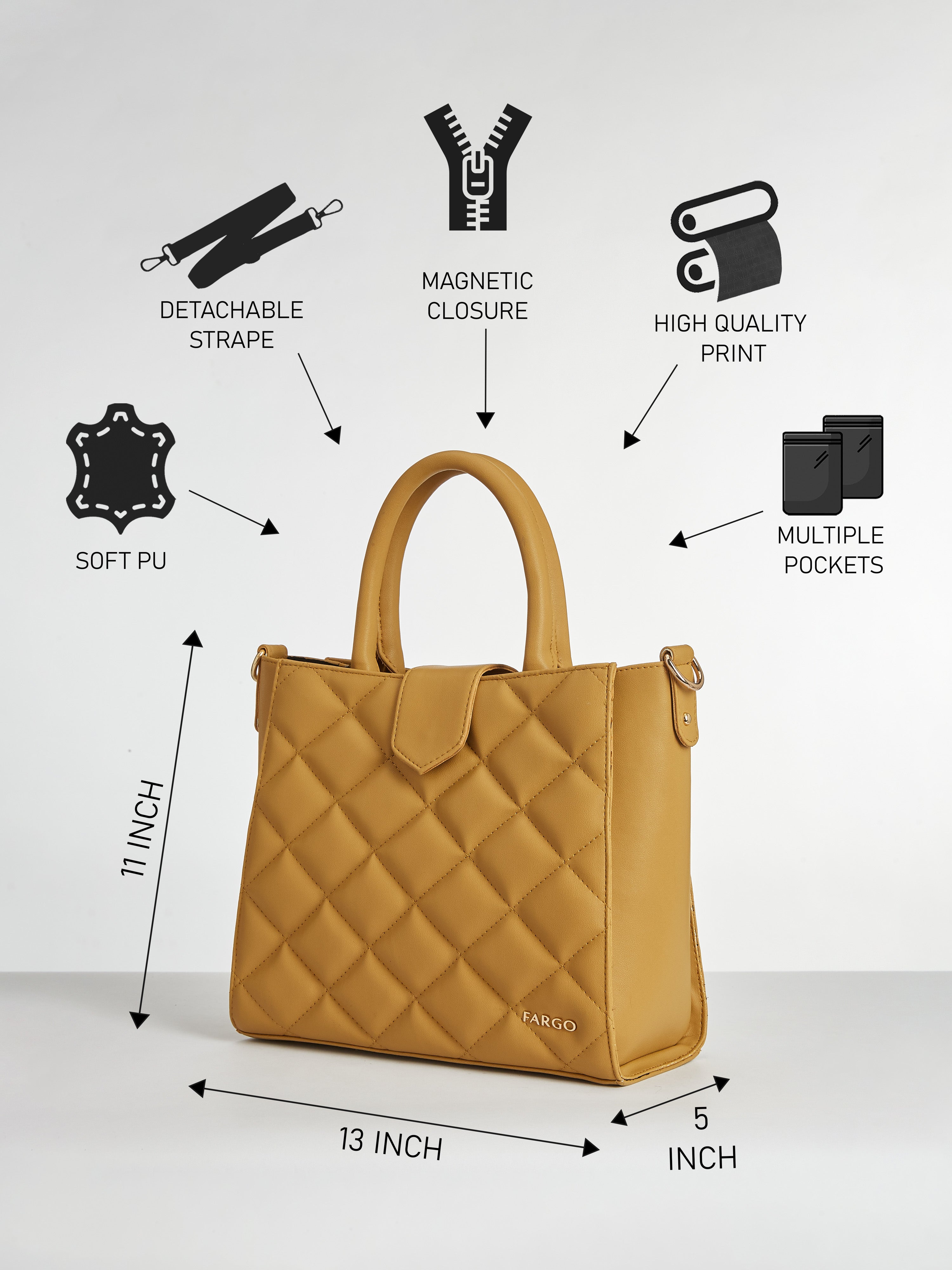 Hera Yellow Quilted Handbag for Women