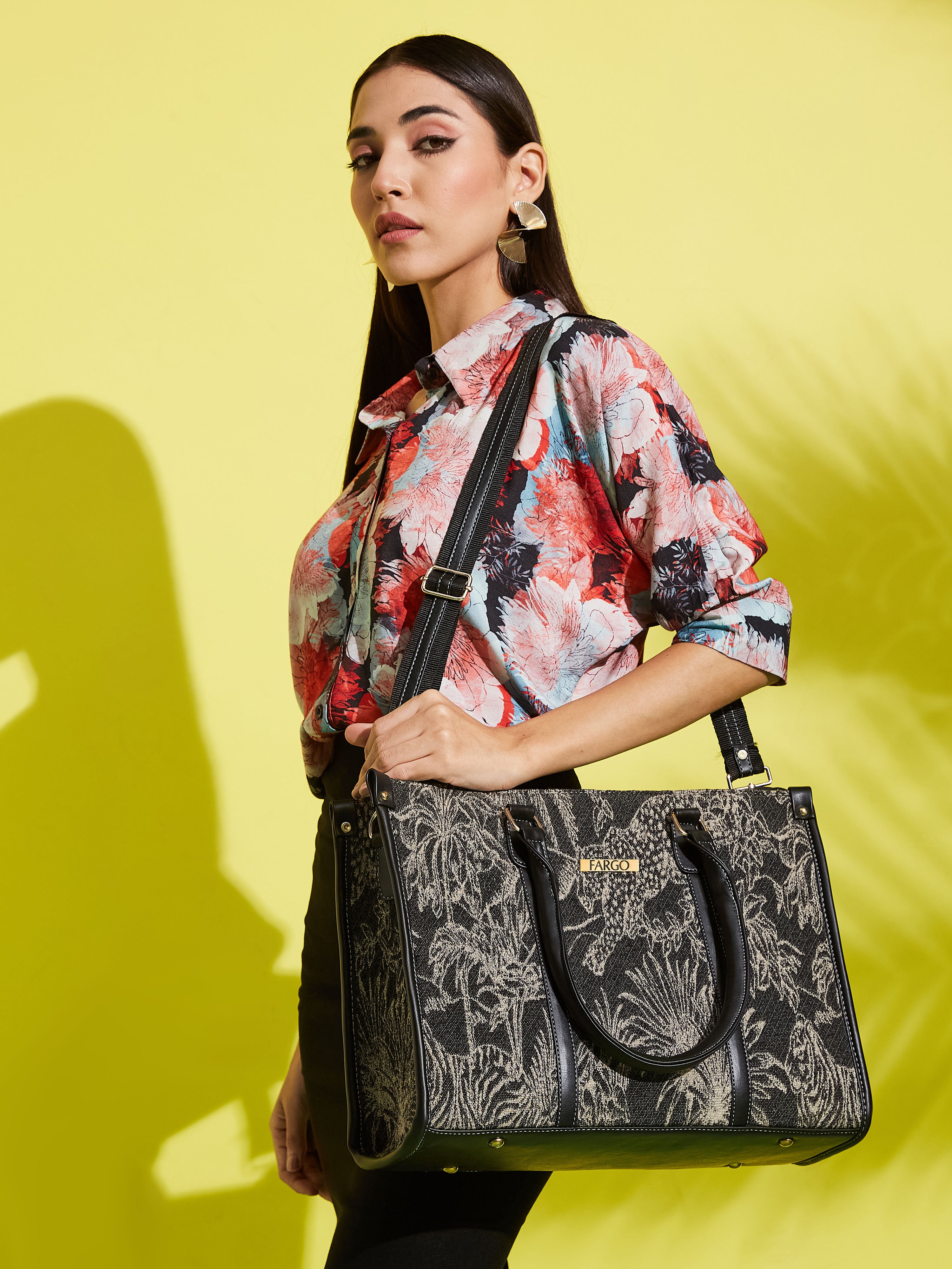 Canvas & Vegan Leather Black Women's Tote