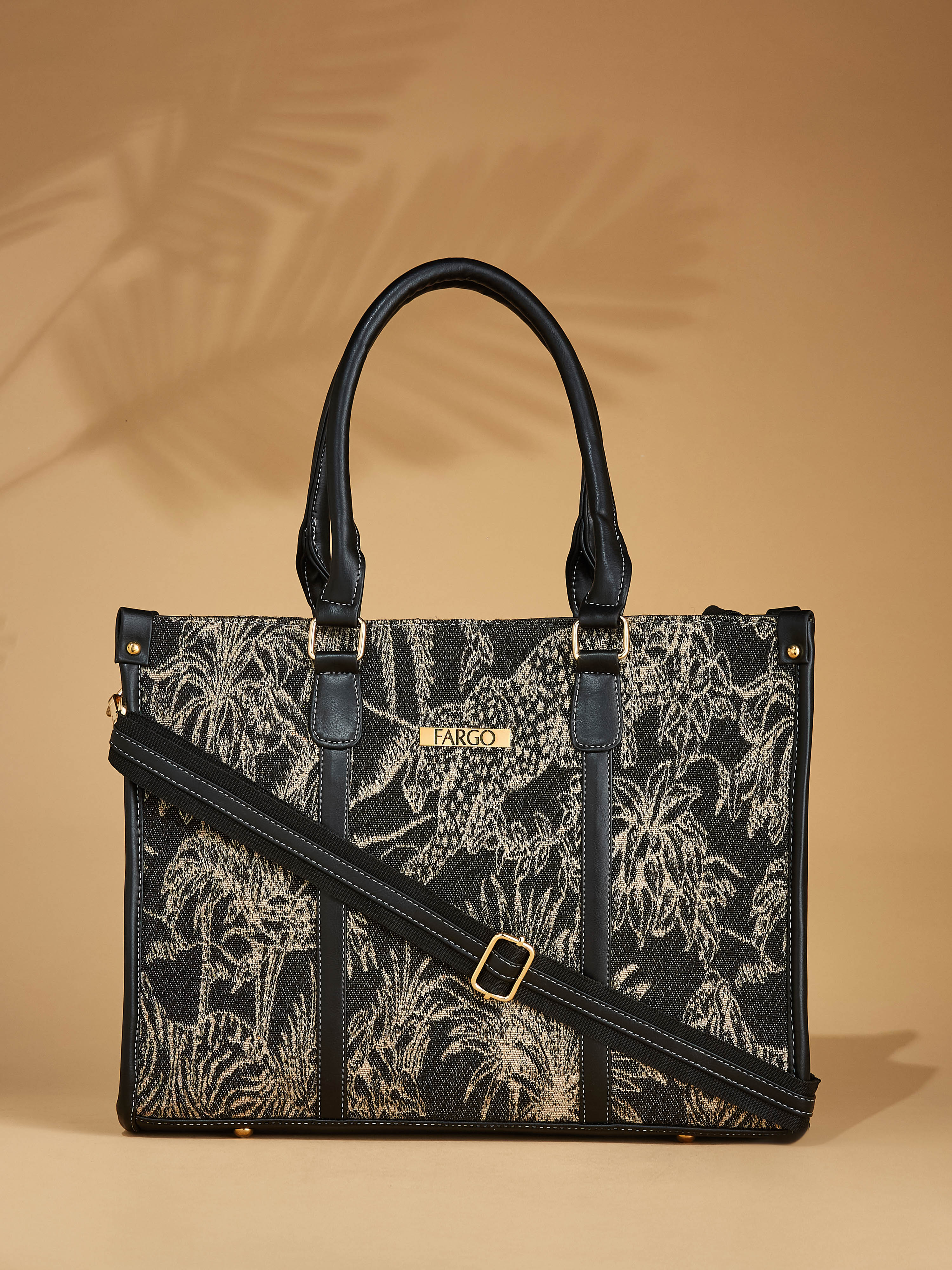 Canvas & Vegan Leather Black Women's Tote