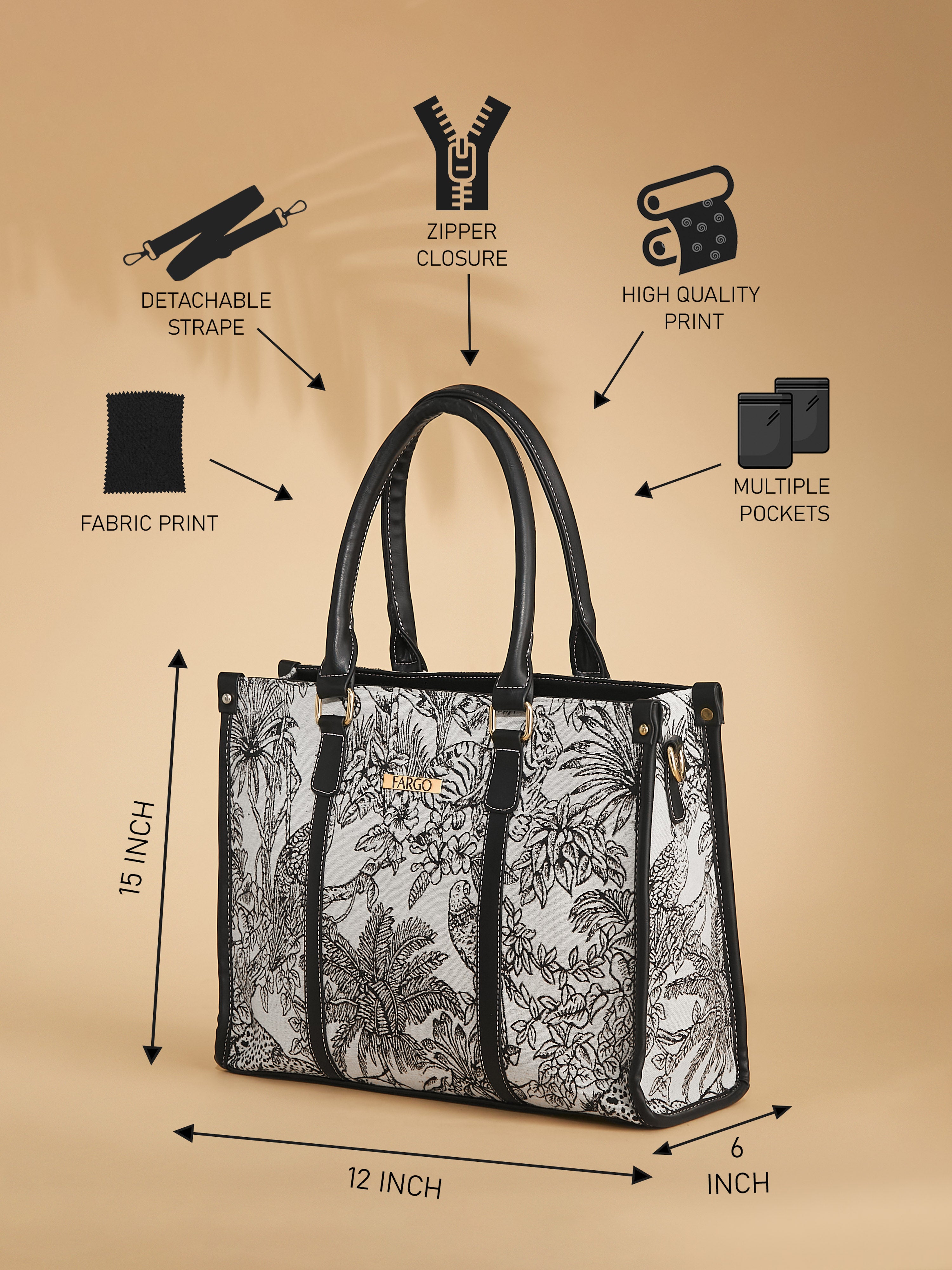 Canvas & Vegan Leather White Women's Tote