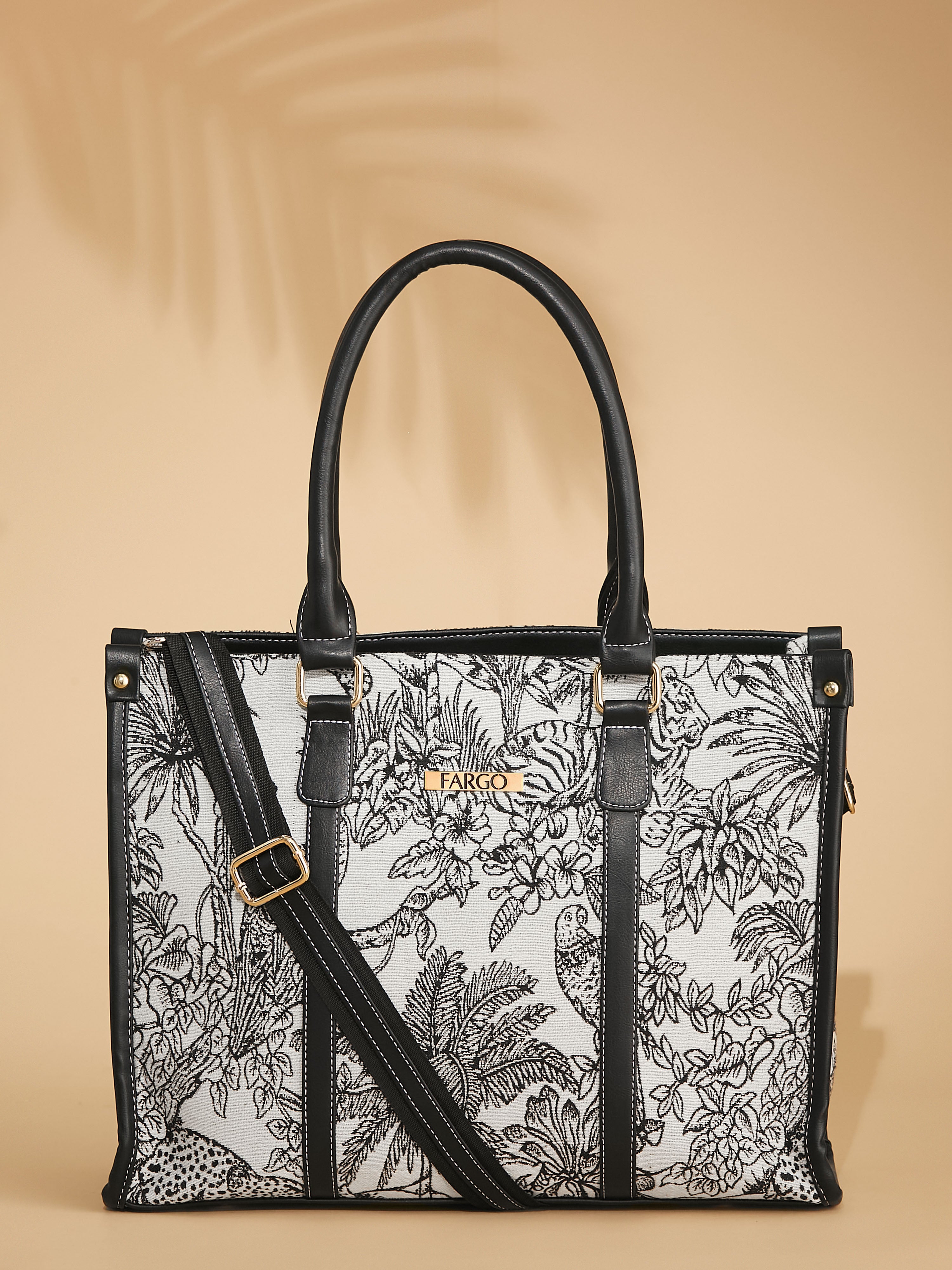 Canvas & Vegan Leather White Women's Tote