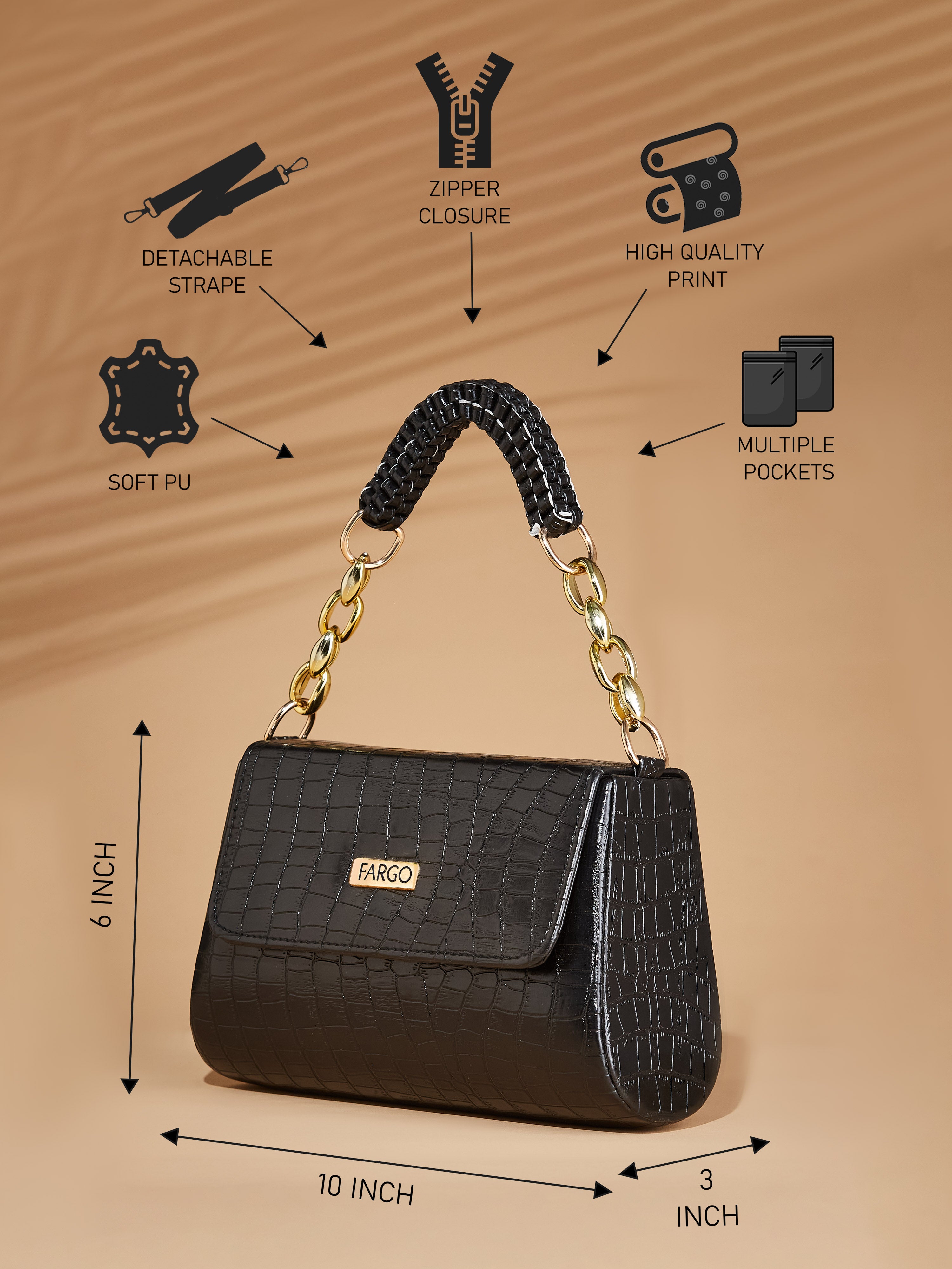 Vegan Leather Women's Black Shoulder Bag