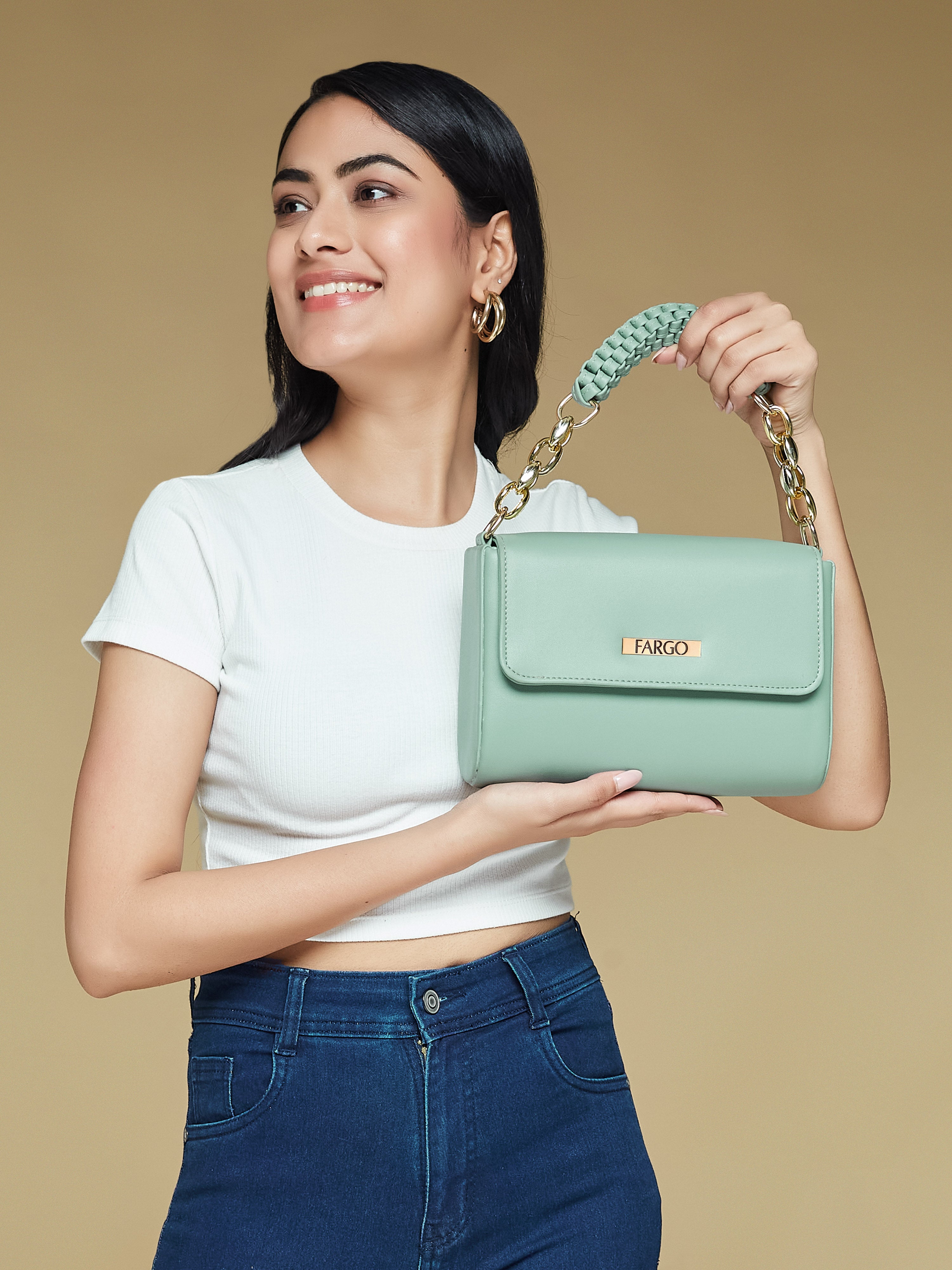 vegan leather green women's shoulder bag